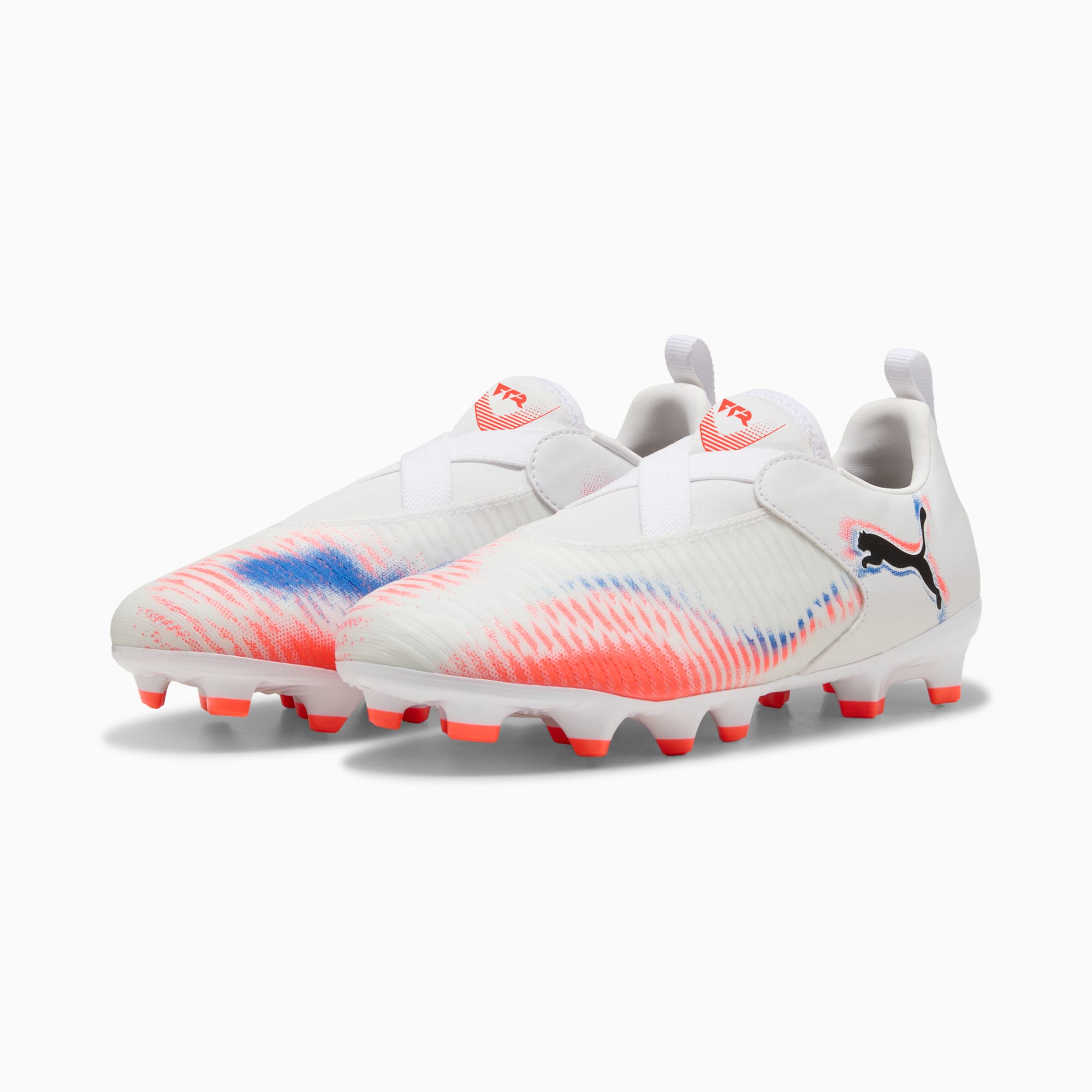 Chaussures de football sans lacets FUTURE 8 MATCH FG/AG Enfant et Adolescent, PUMA White-PUMA Black-Glowing Red, large