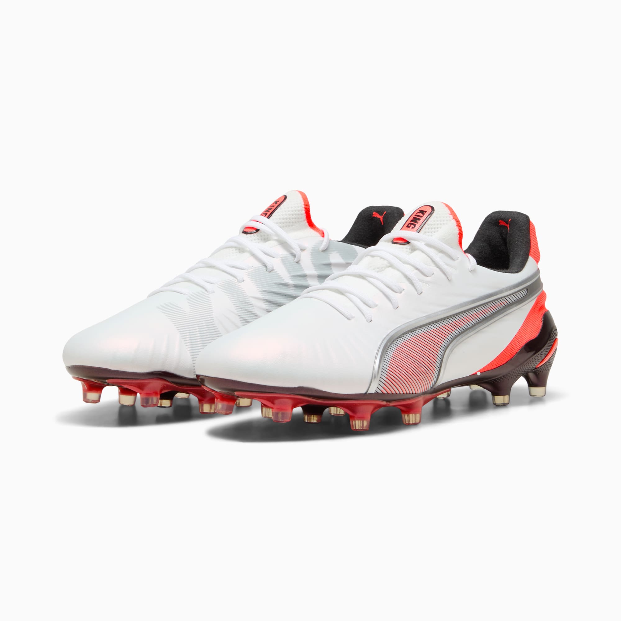 KING ULTIMATE FG/AG Football Boots Women, PUMA White-PUMA Silver-Glowing Red-PUMA Black, large