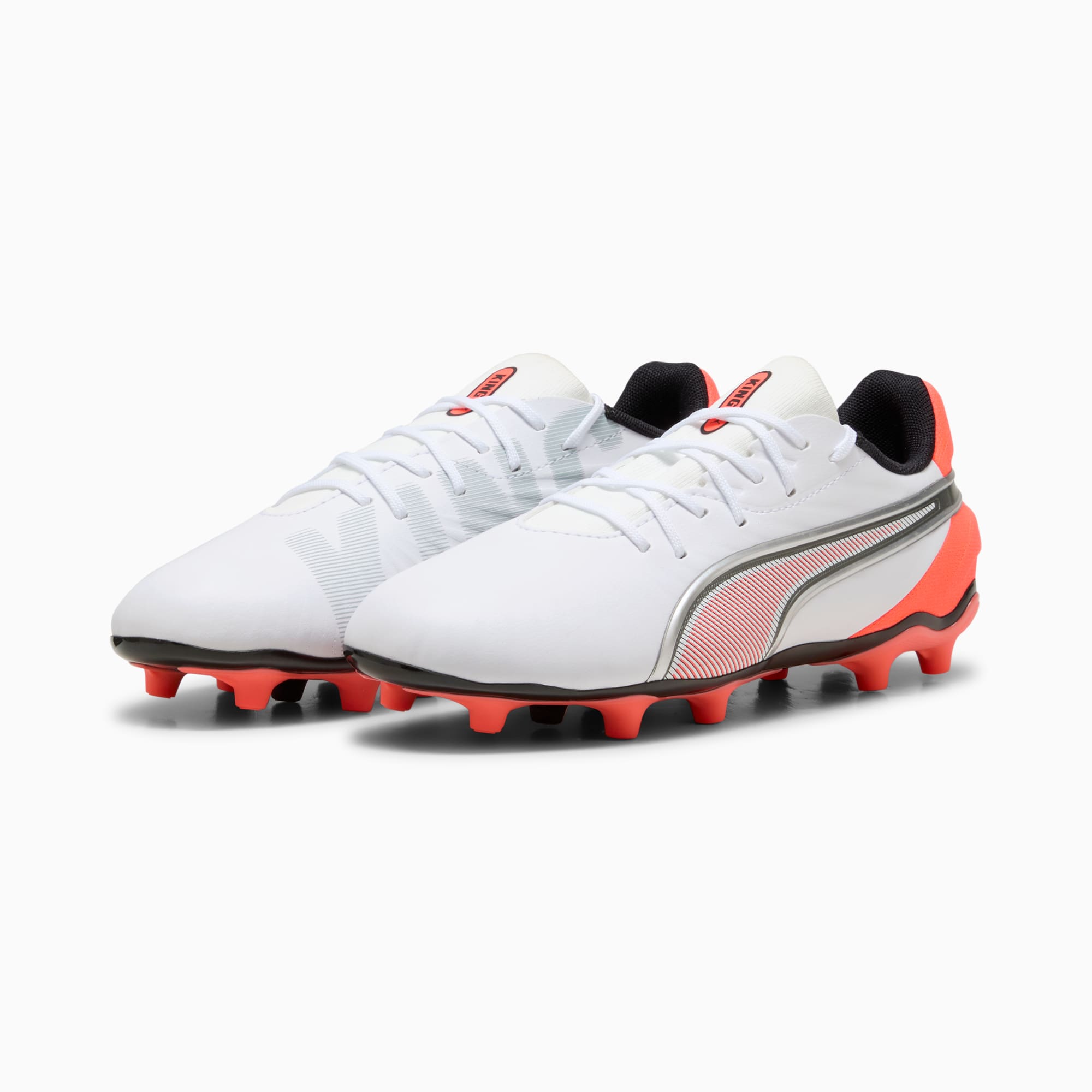 KING MATCH FG/AG Football Boots Youth, PUMA White-Glowing Red-PUMA Black-PUMA Silver, large