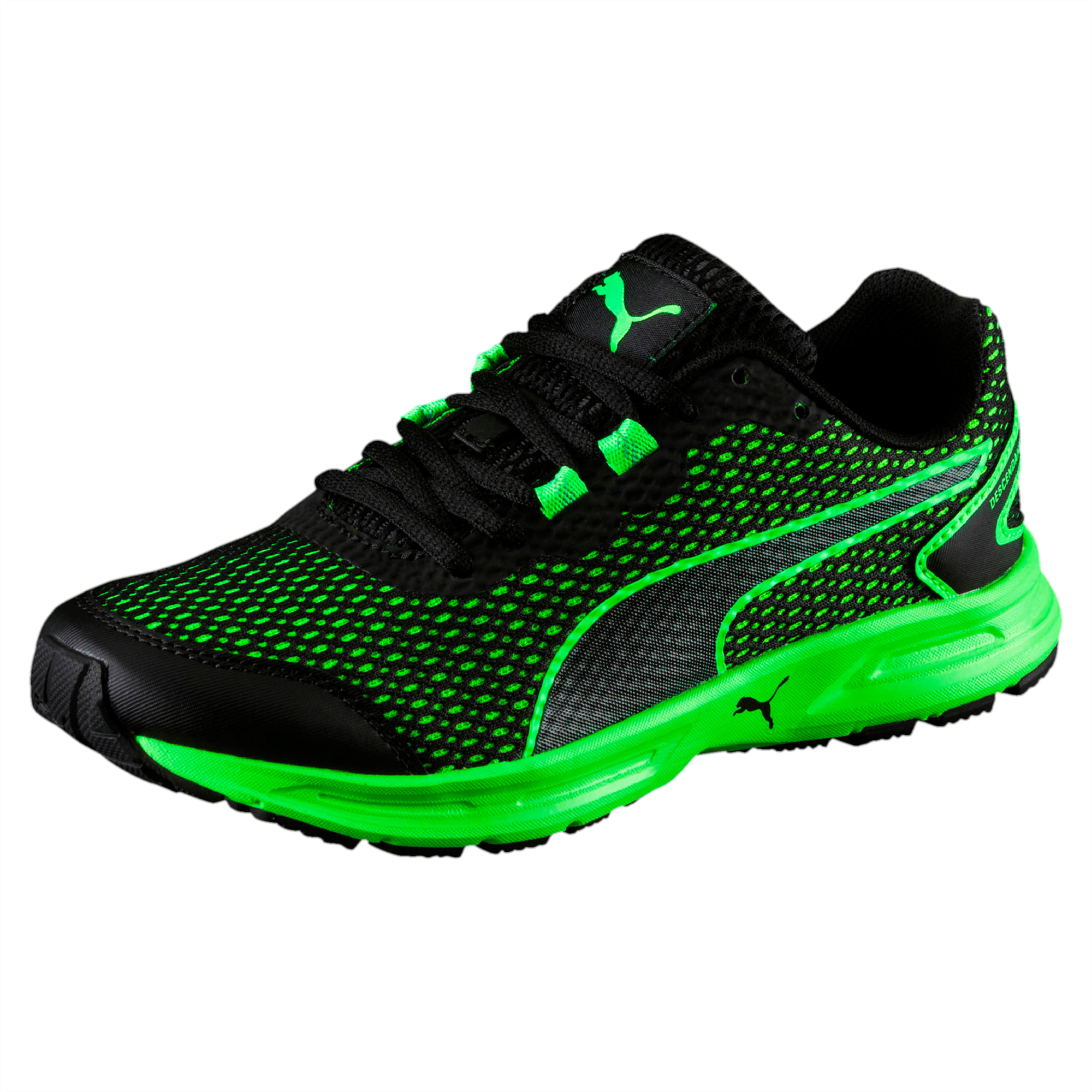 puma black green shoes