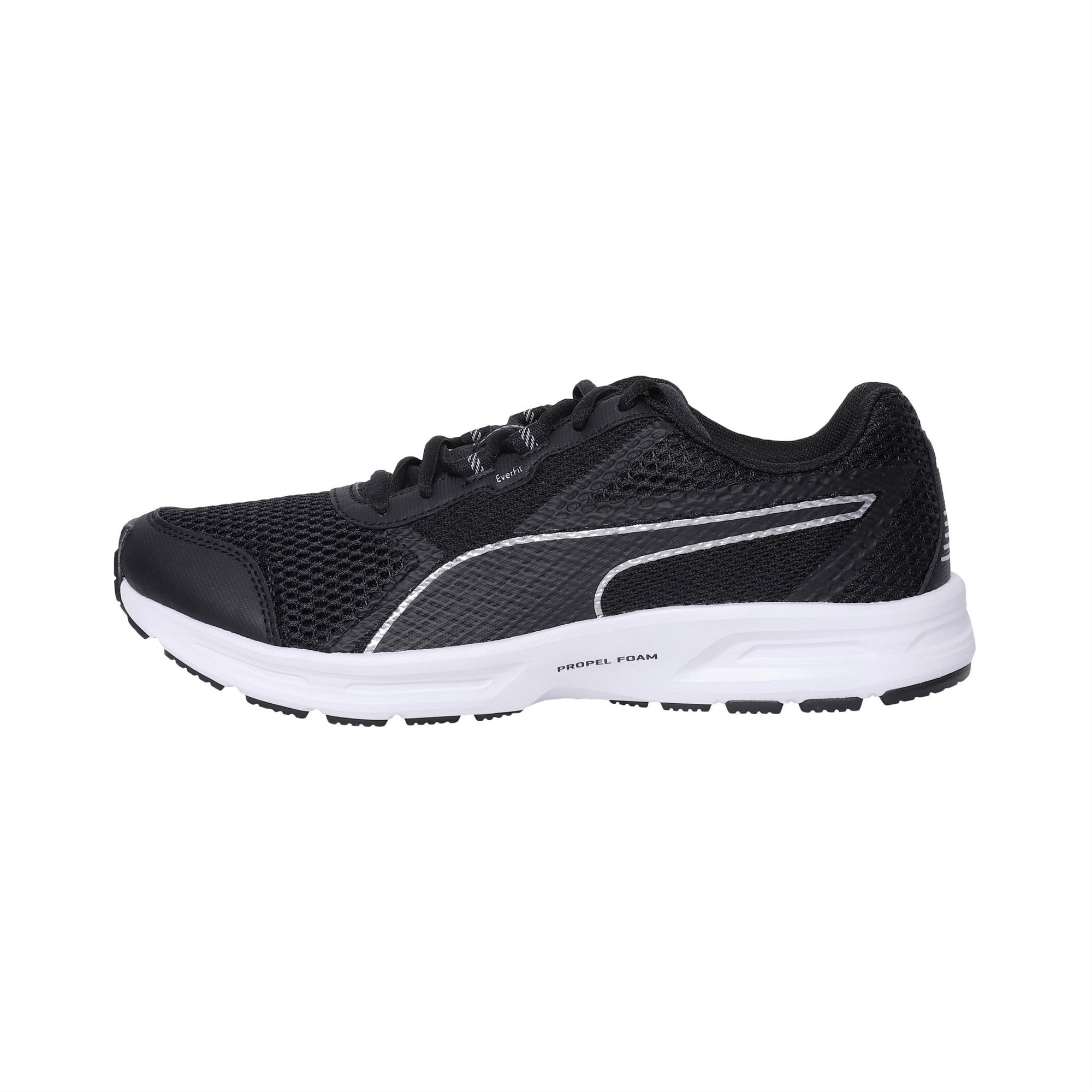 puma black and white running shoes