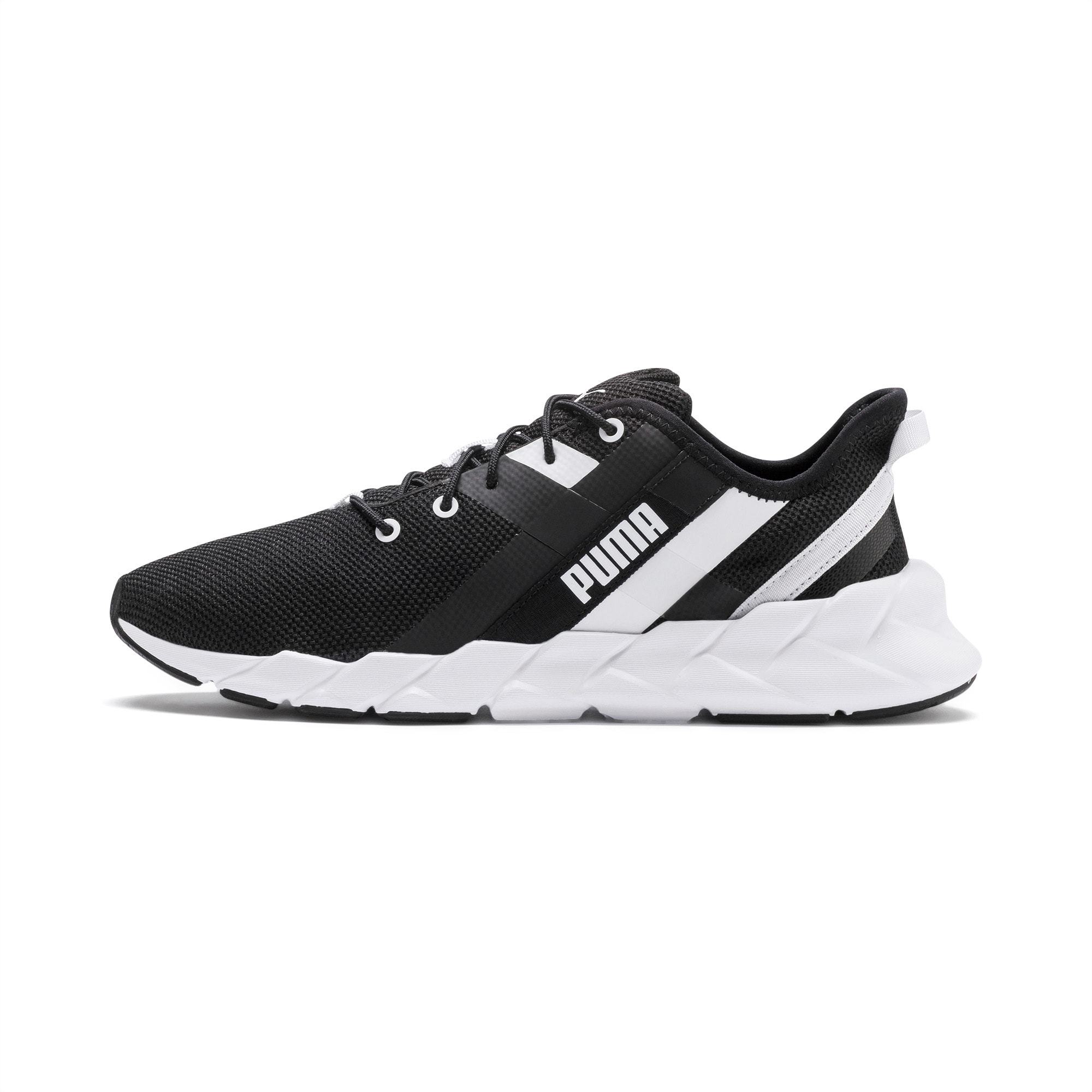 puma black and white running shoes