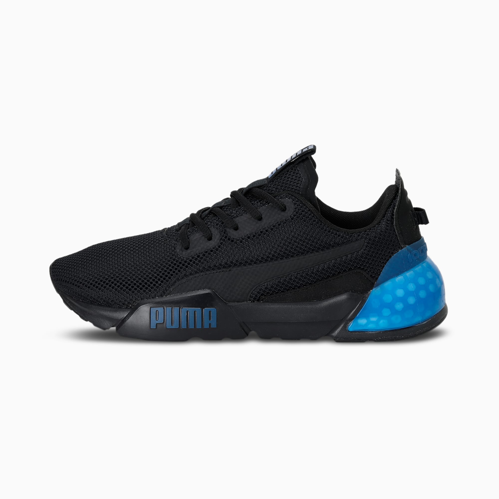 puma black and blue shoes