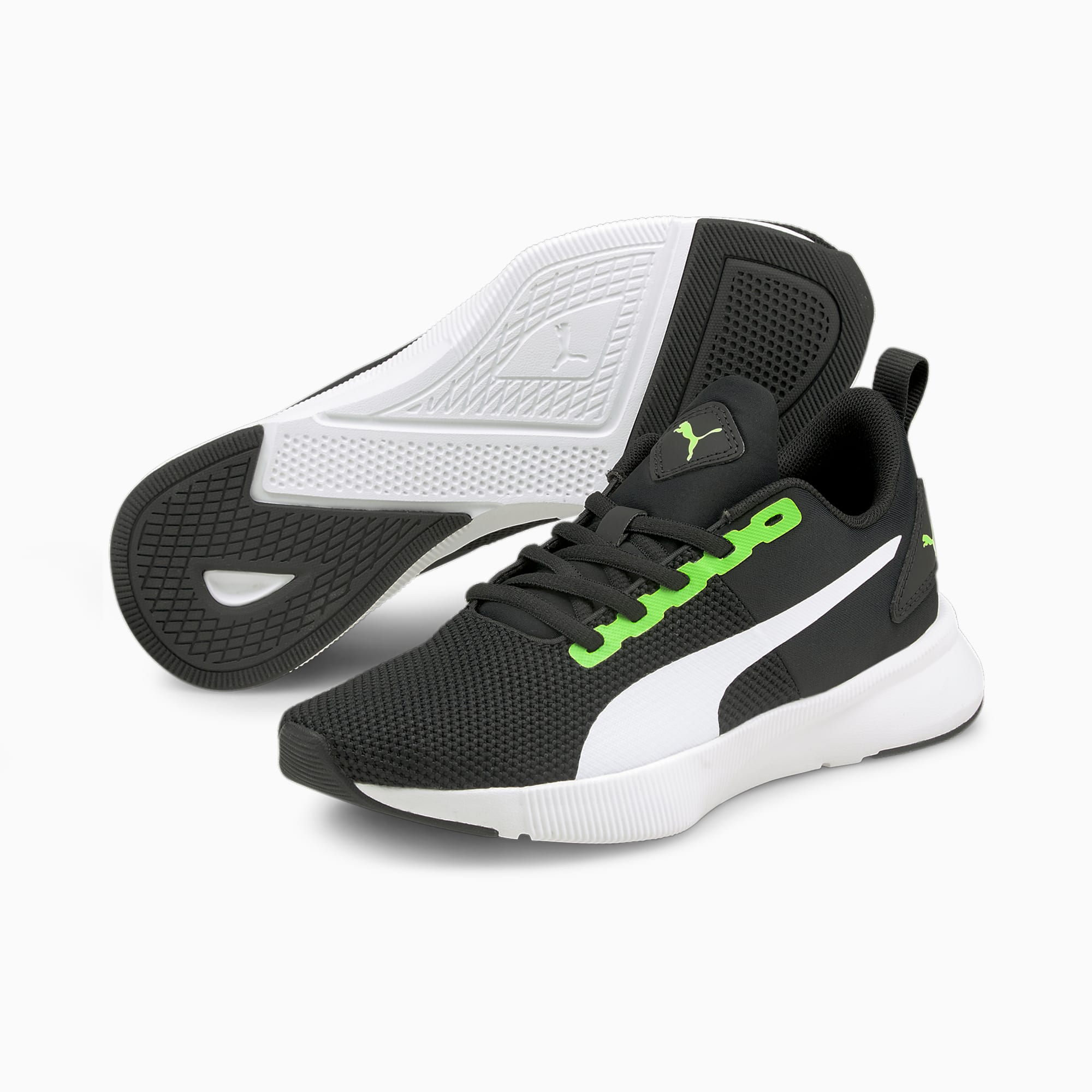 Flyer Runner Youth Trainers, Green Flash-Puma White-Puma Black, large