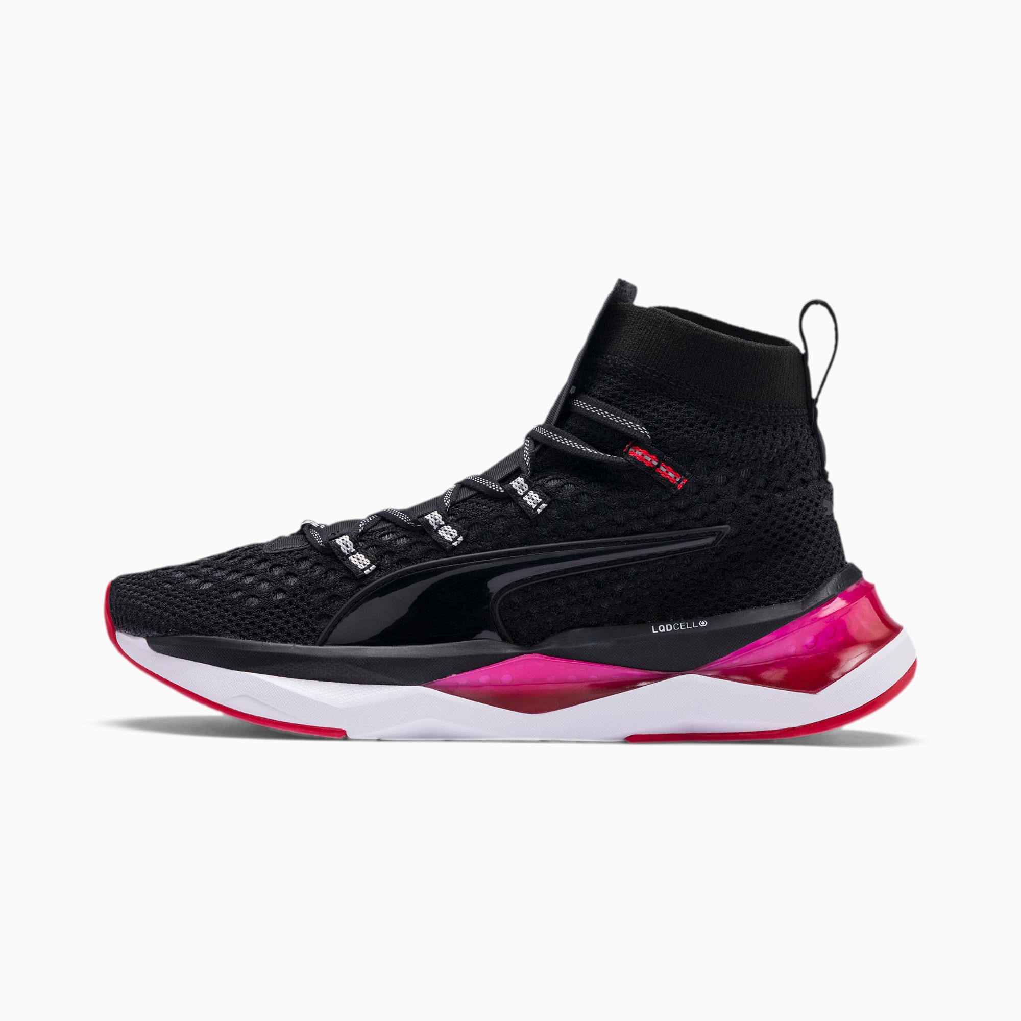 puma pink and black shoes