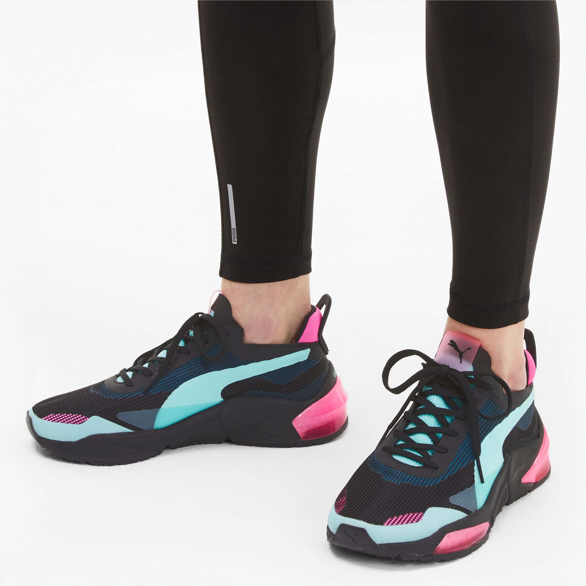 puma black and pink running shoes