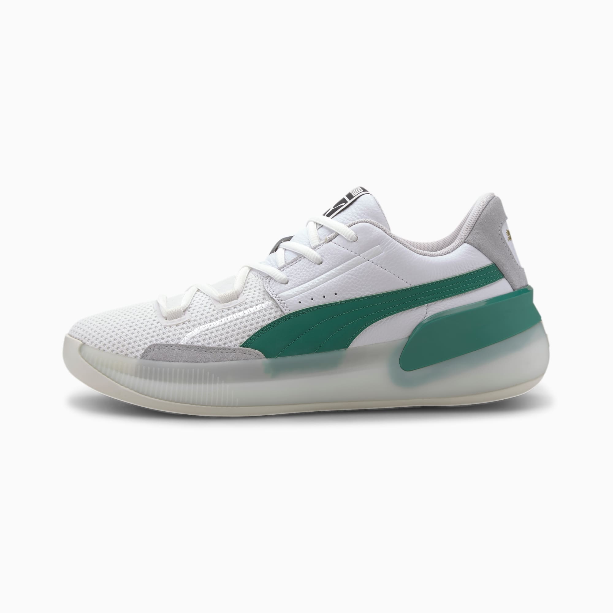 Clyde Hardwood Basketball Shoes, Puma White-Power Green, large-SEA