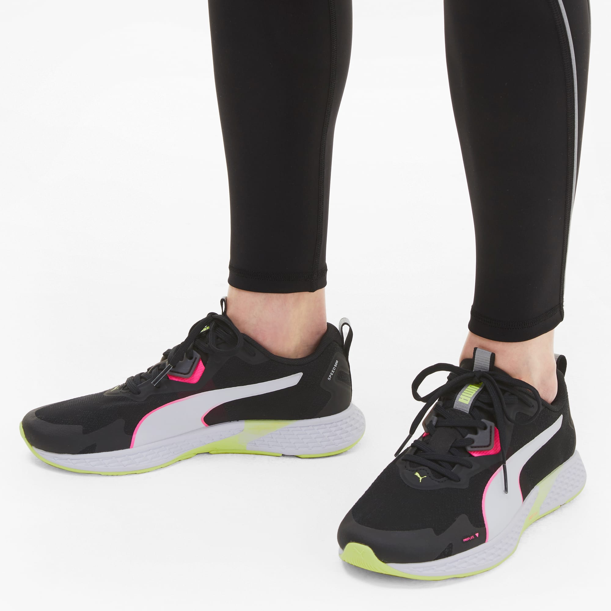 puma black and pink running shoes
