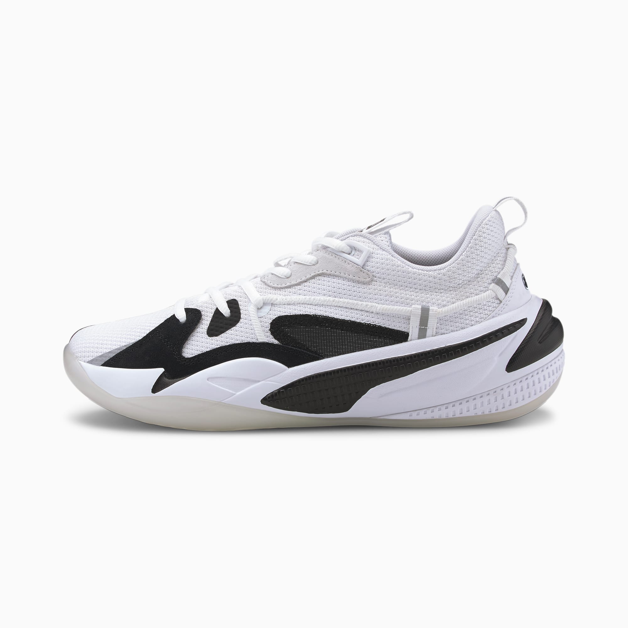 puma black and white tennis shoes