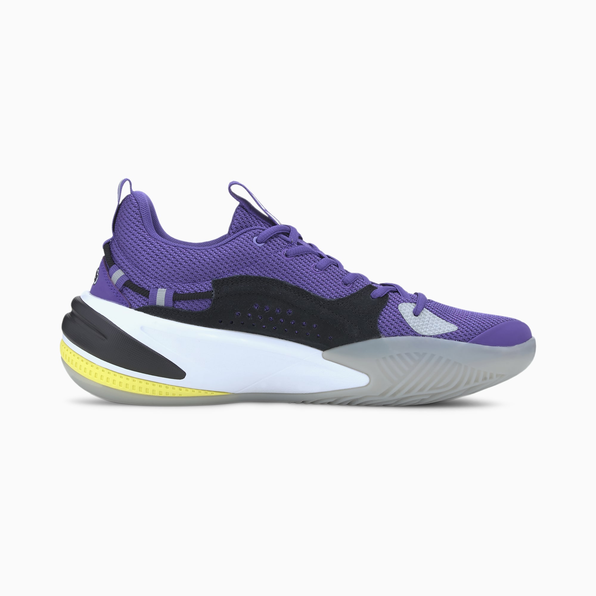purple and gold puma shoes