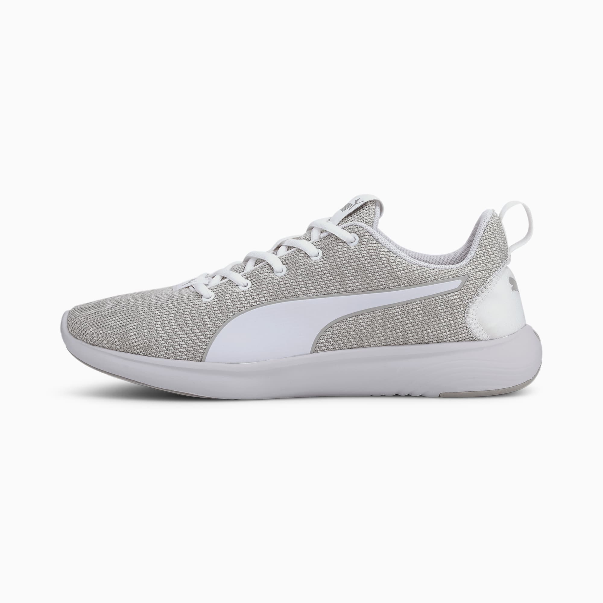 white and grey running shoes