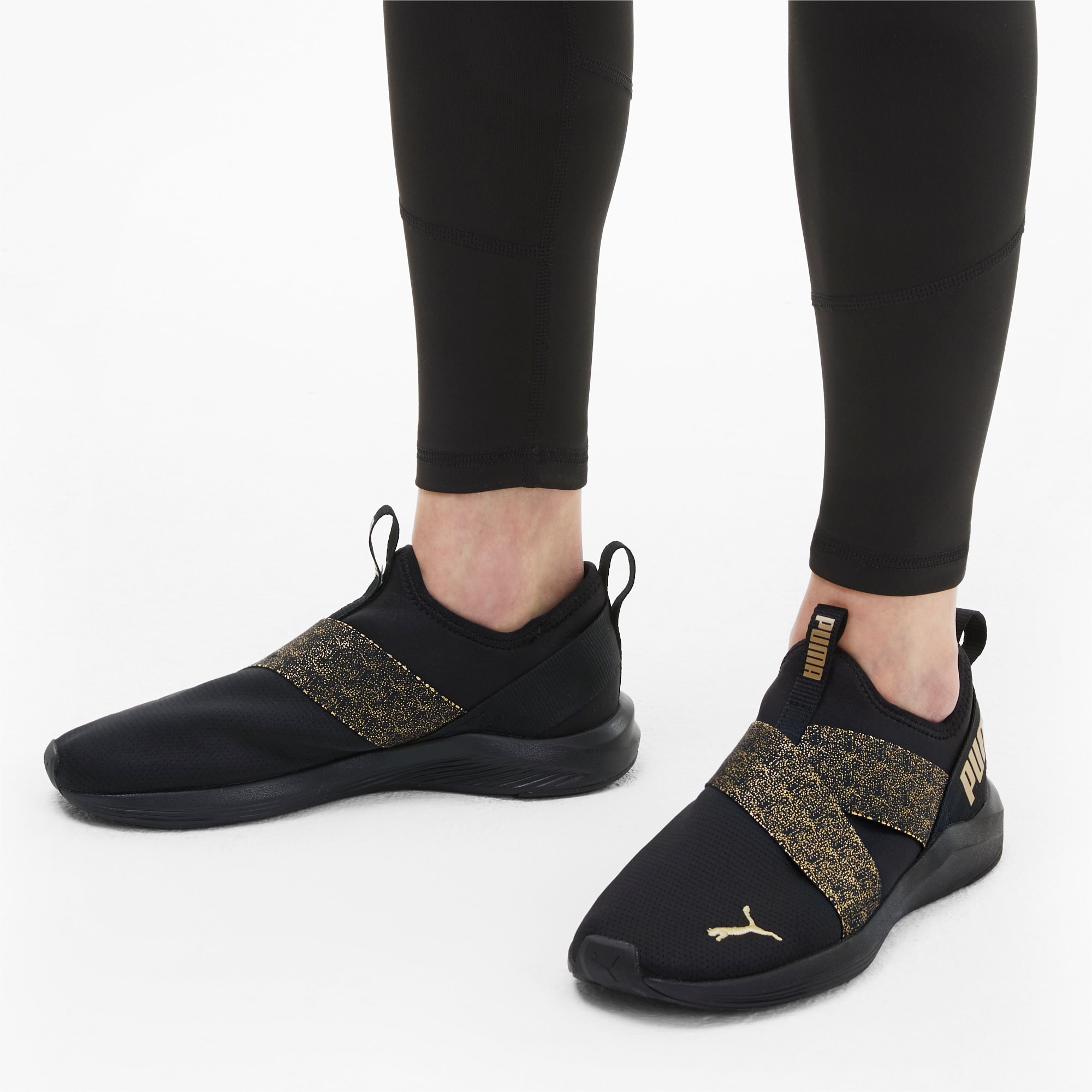 metallic slip on shoes