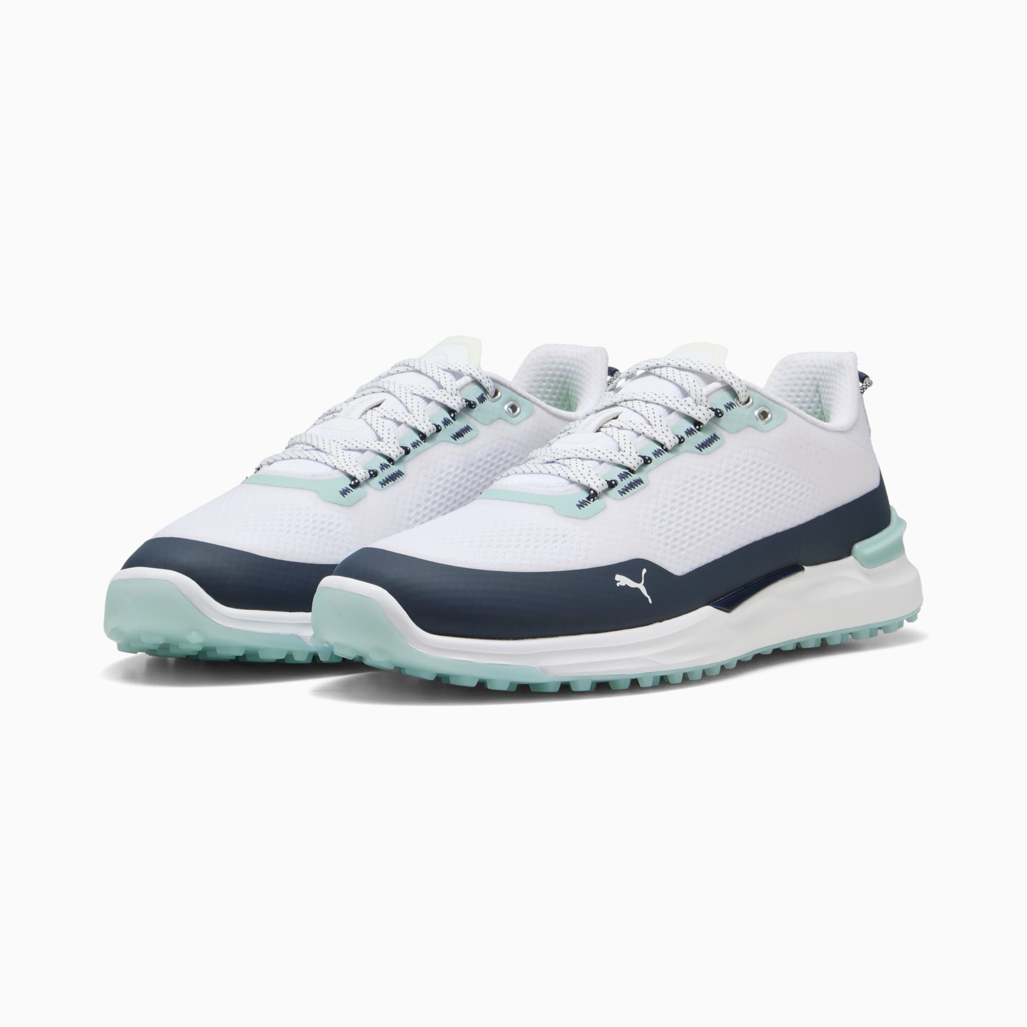 IGNITE Elevate X Golf Shoes Men, PUMA White-Deep Navy-Modern Mint, large