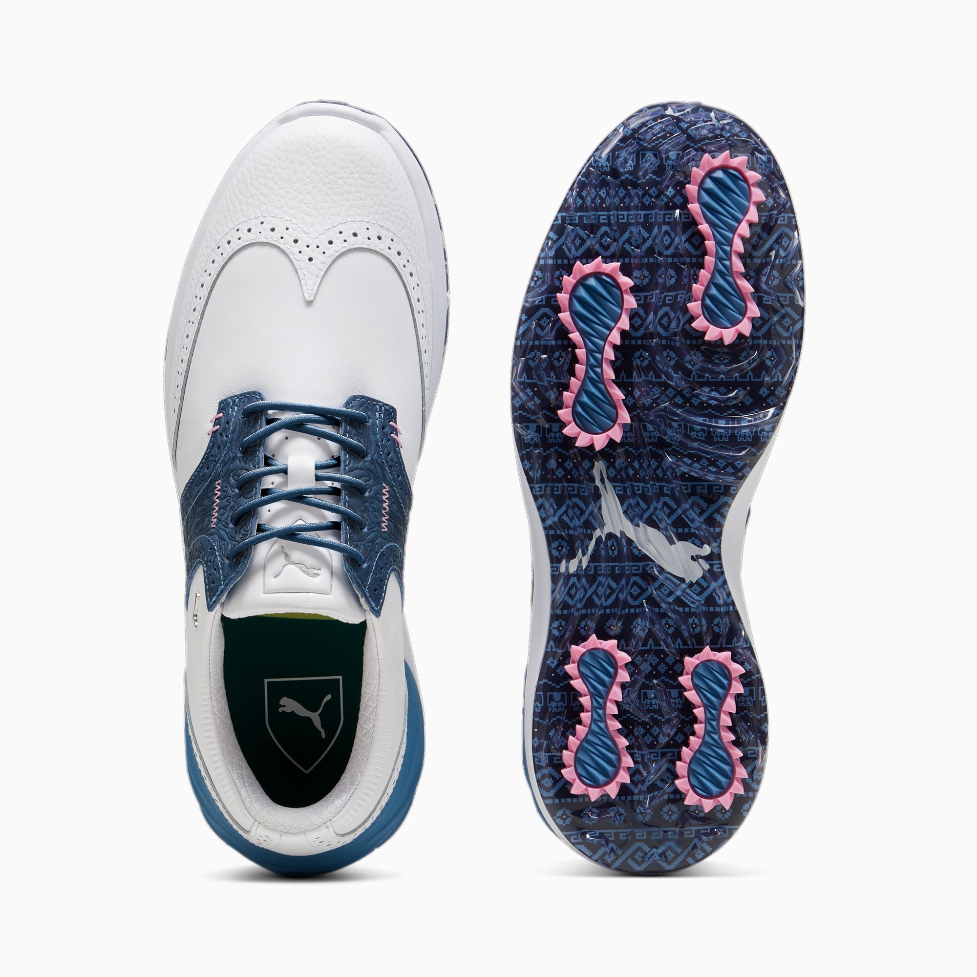 Phantomcat NITRO Fair Isle Golf Shoes Men PUMA White Blue Horizon PUMA Shoes PUMA