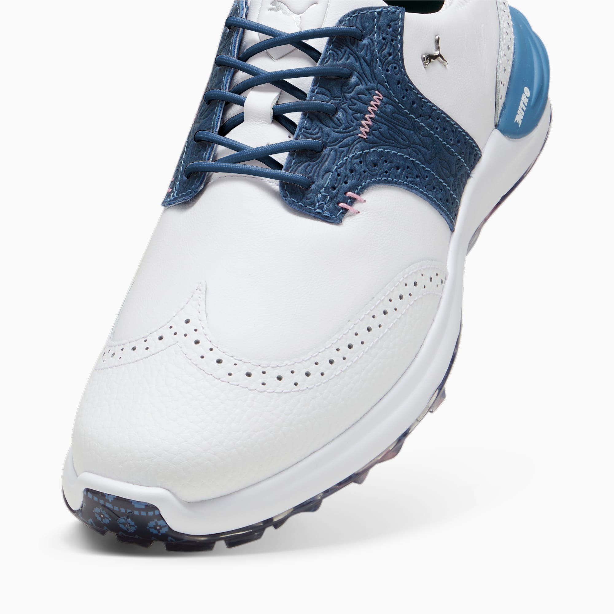 Phantomcat NITRO Fair Isle Golf Shoes Men PUMA White Blue Horizon PUMA Shoes PUMA