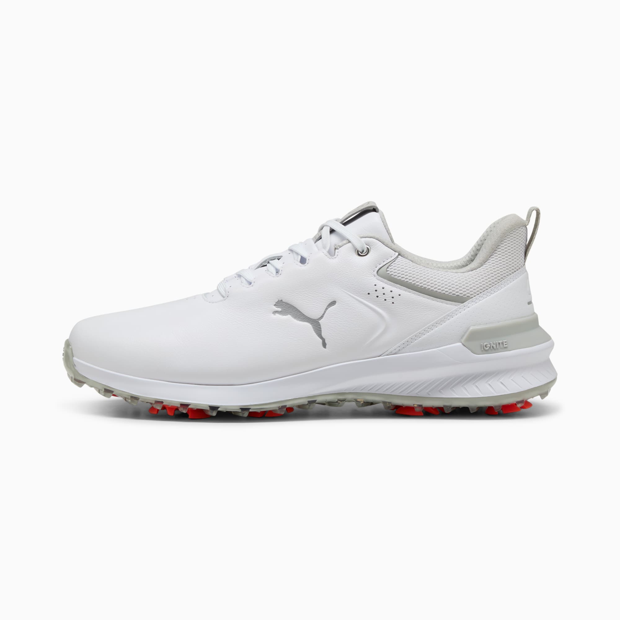 IGNITE Innovate Leather Golf Shoes Men, PUMA White-Ash Gray, large
