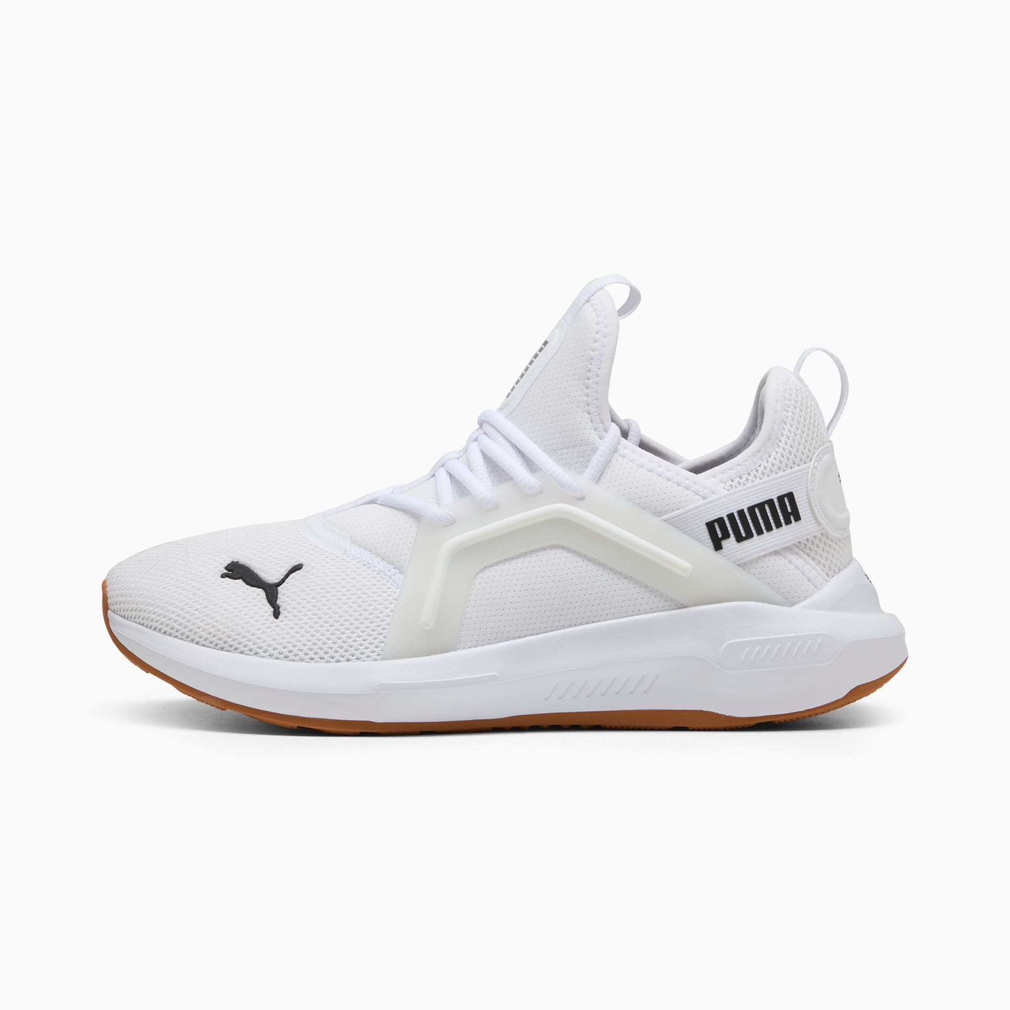 Witte PUMA sneaker voor volwassenen, met veters en contrasterende zool.