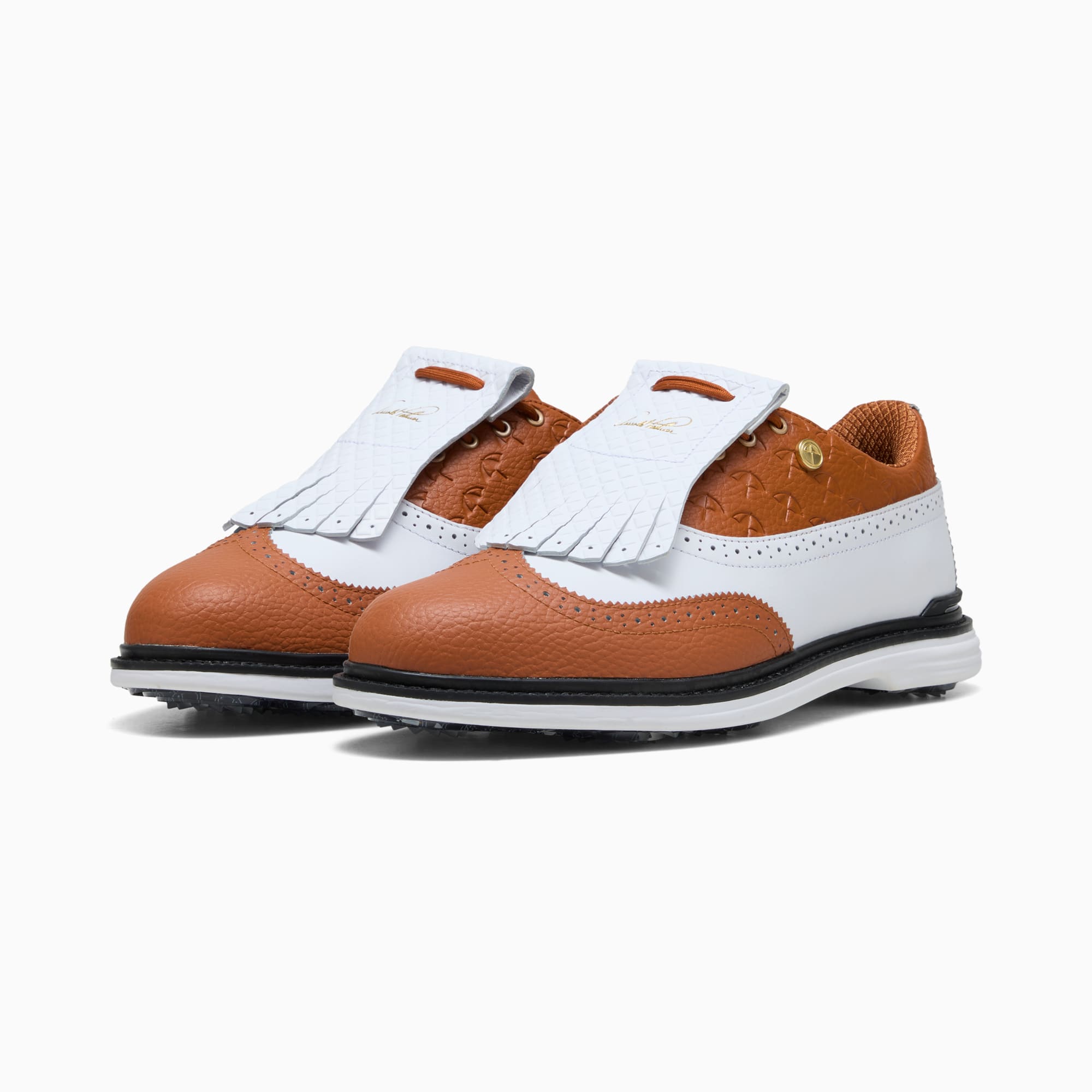 Scarpe da golf PUMA x ARNOLD PALMER ROYALE Wingtip da uomo, PUMA White-Leather Brown-PUMA Black, large