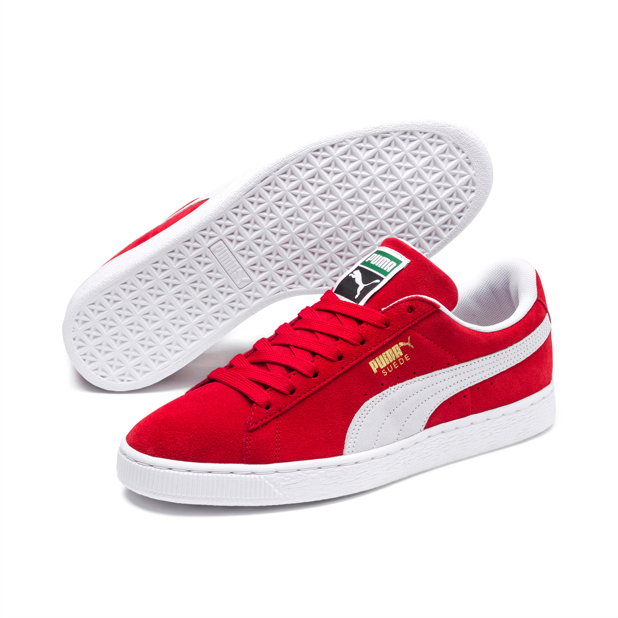 puma red suede sneakers
