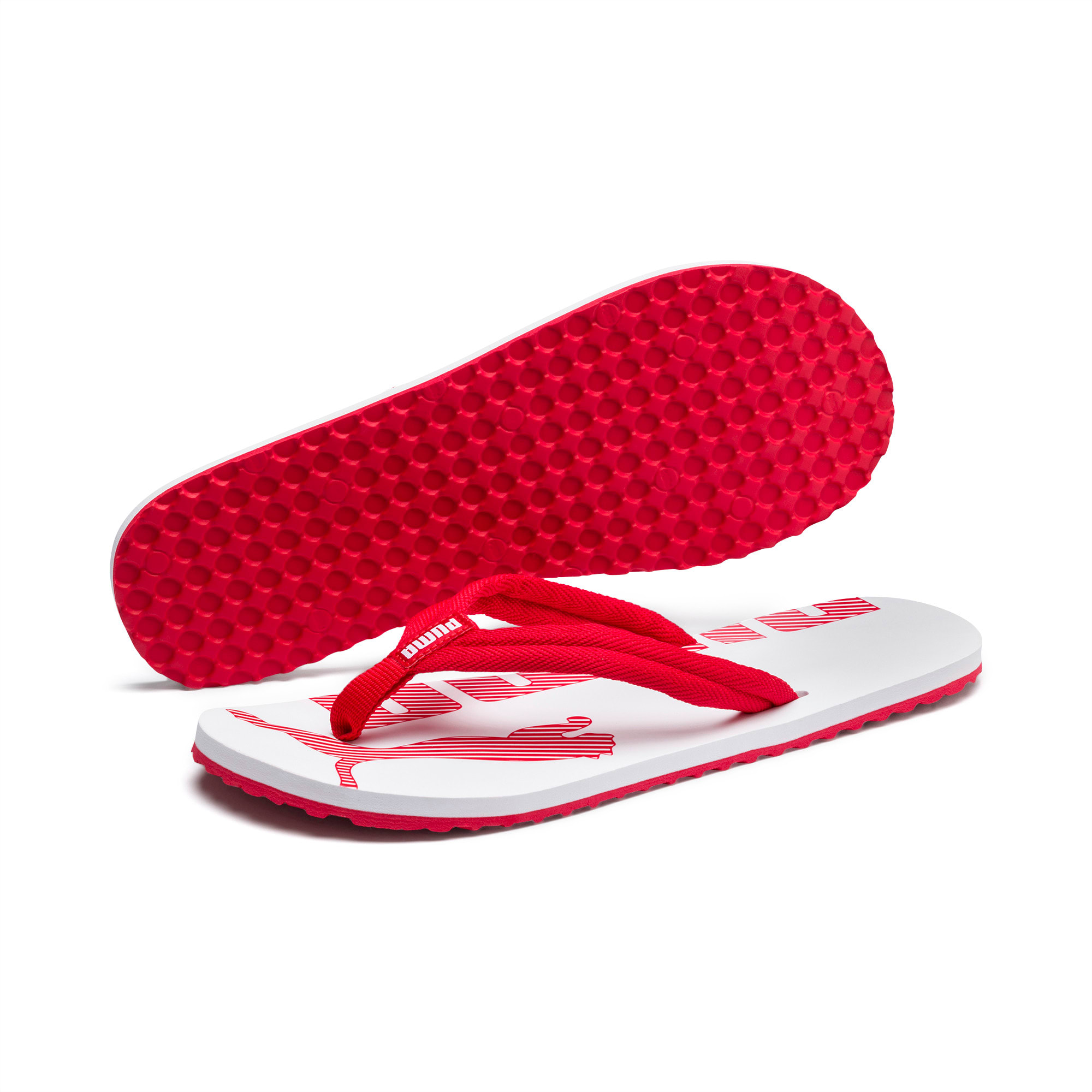 red puma sandals