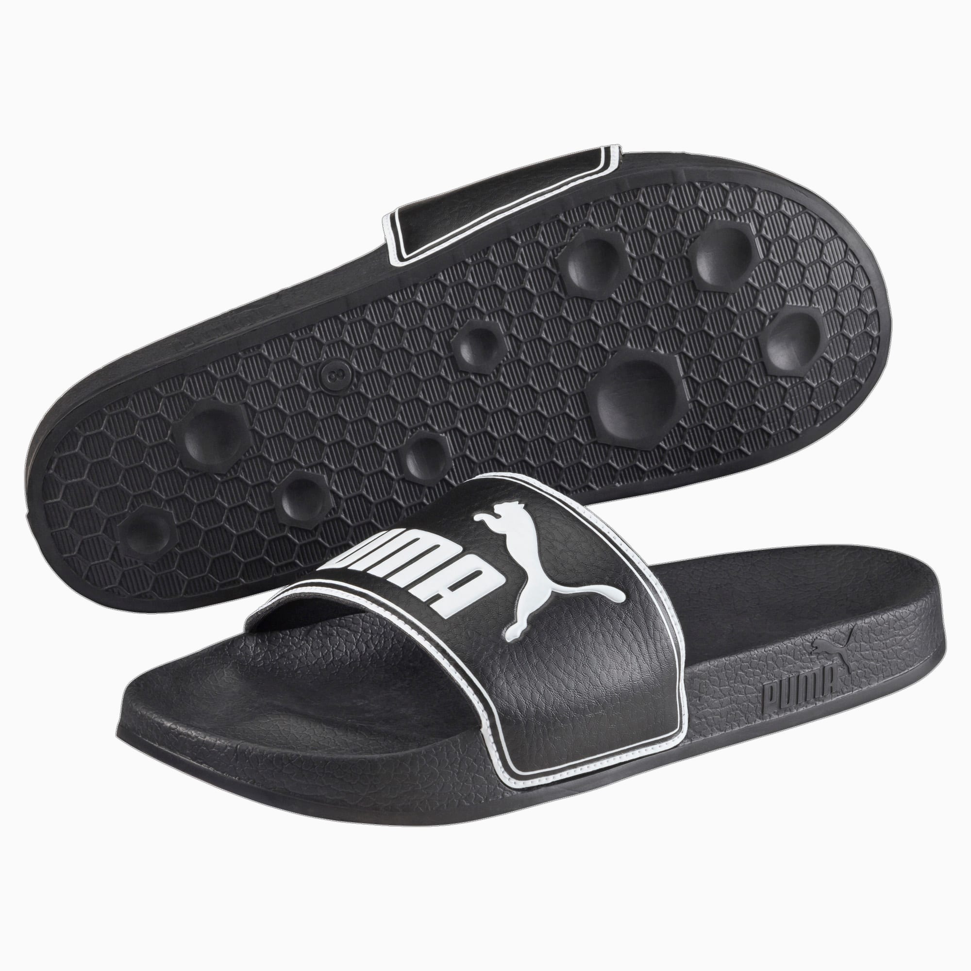 Puma slides black and white discount