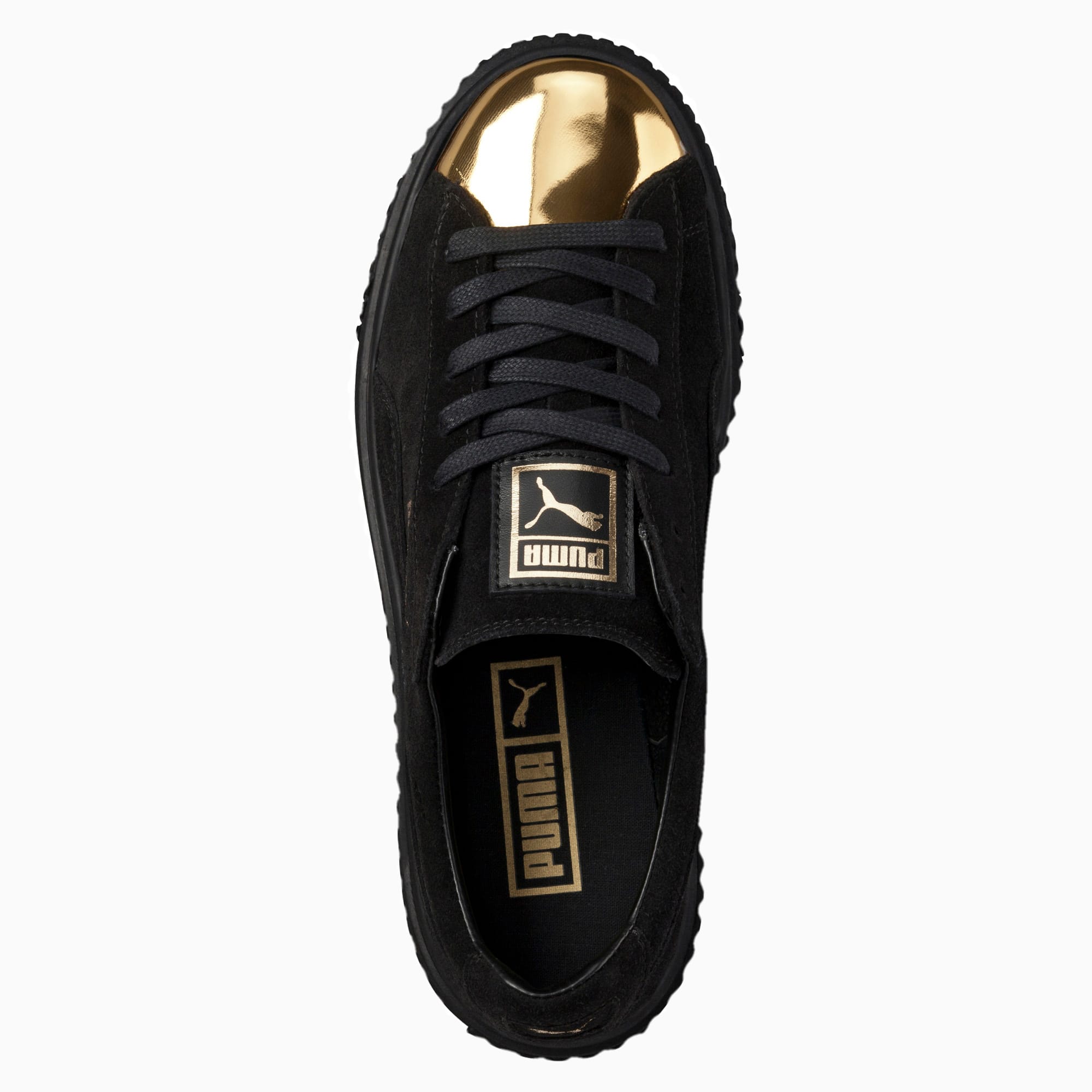 puma suede platform black gold