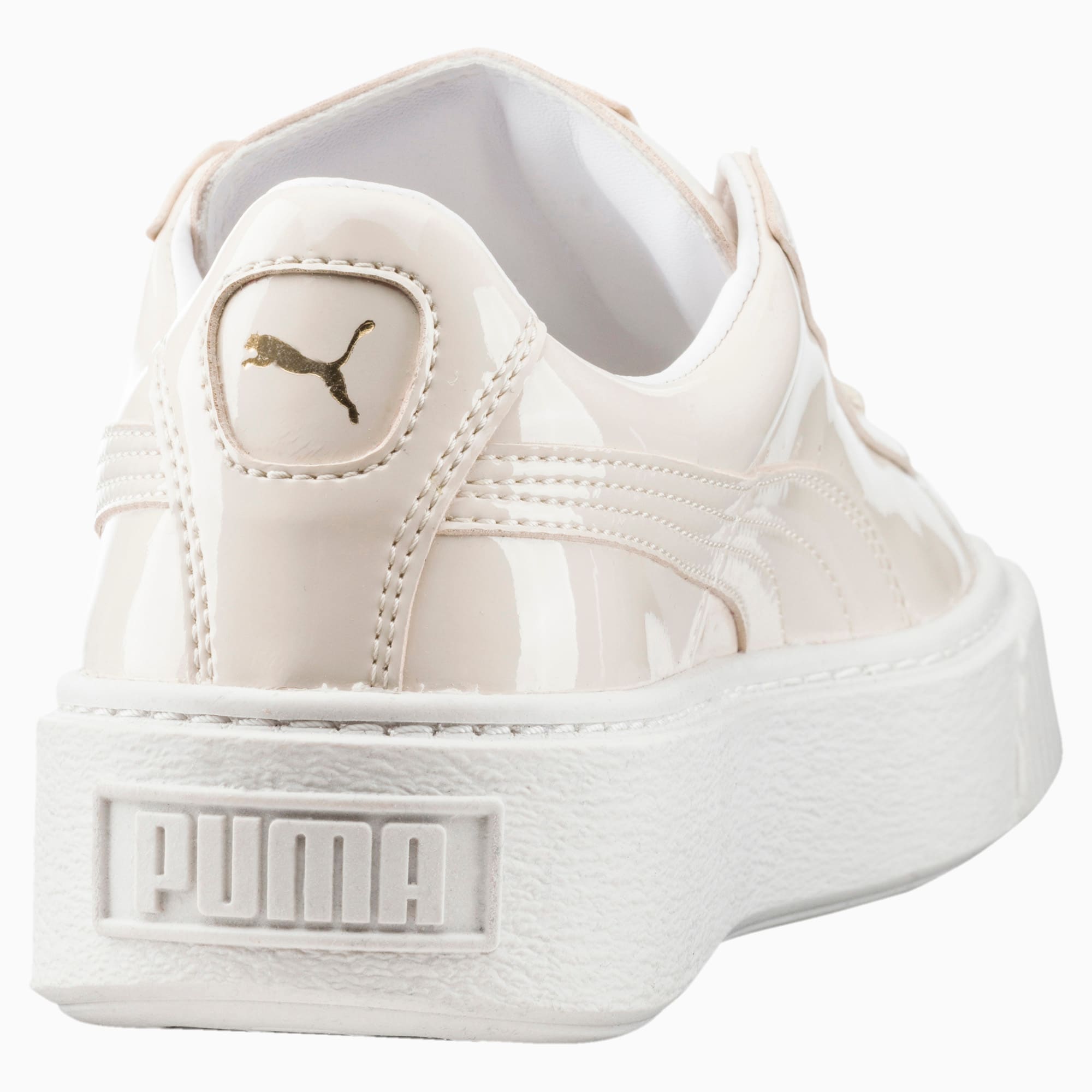 puma basket platform patent oatmeal sneakers