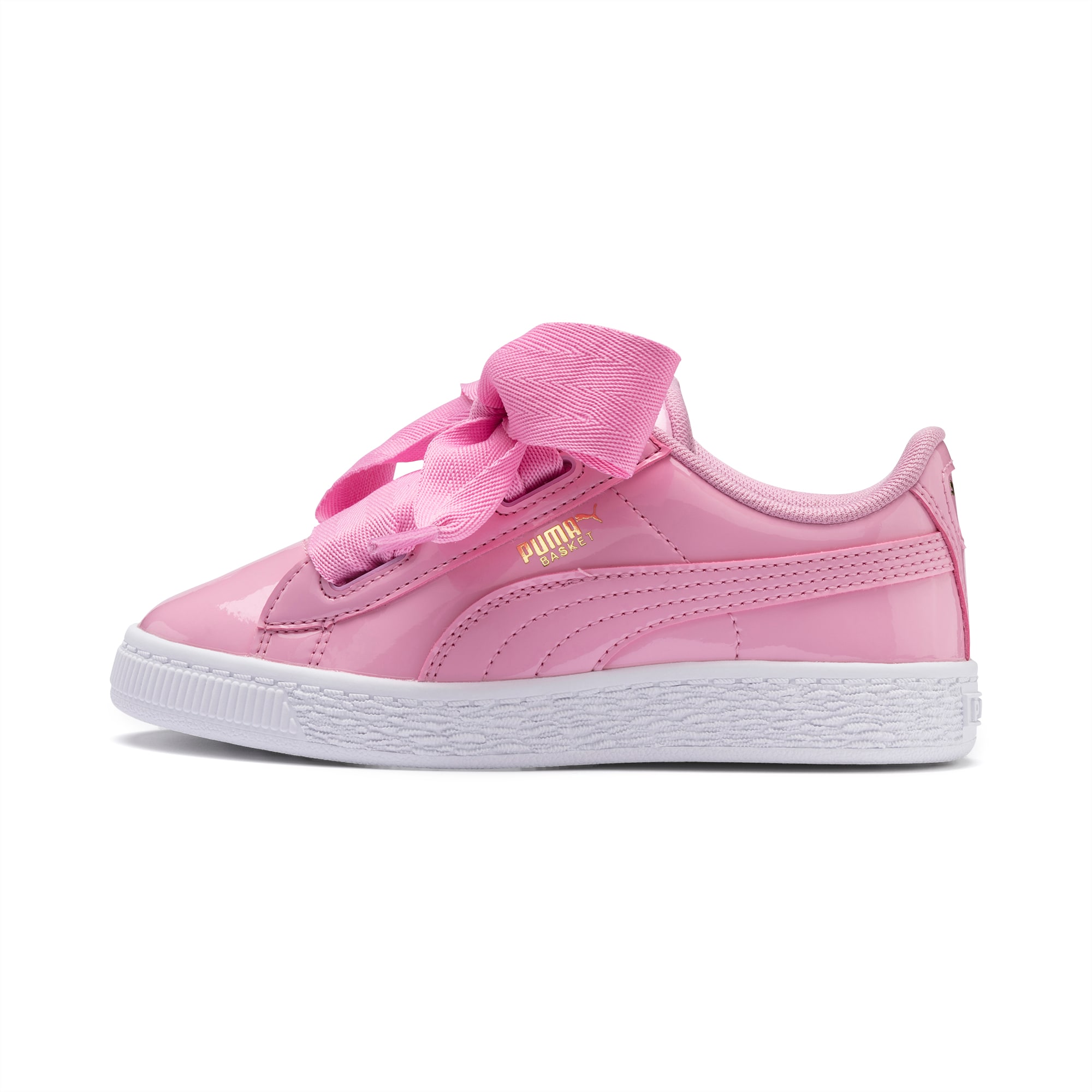 puma pink basket heart patent trainers