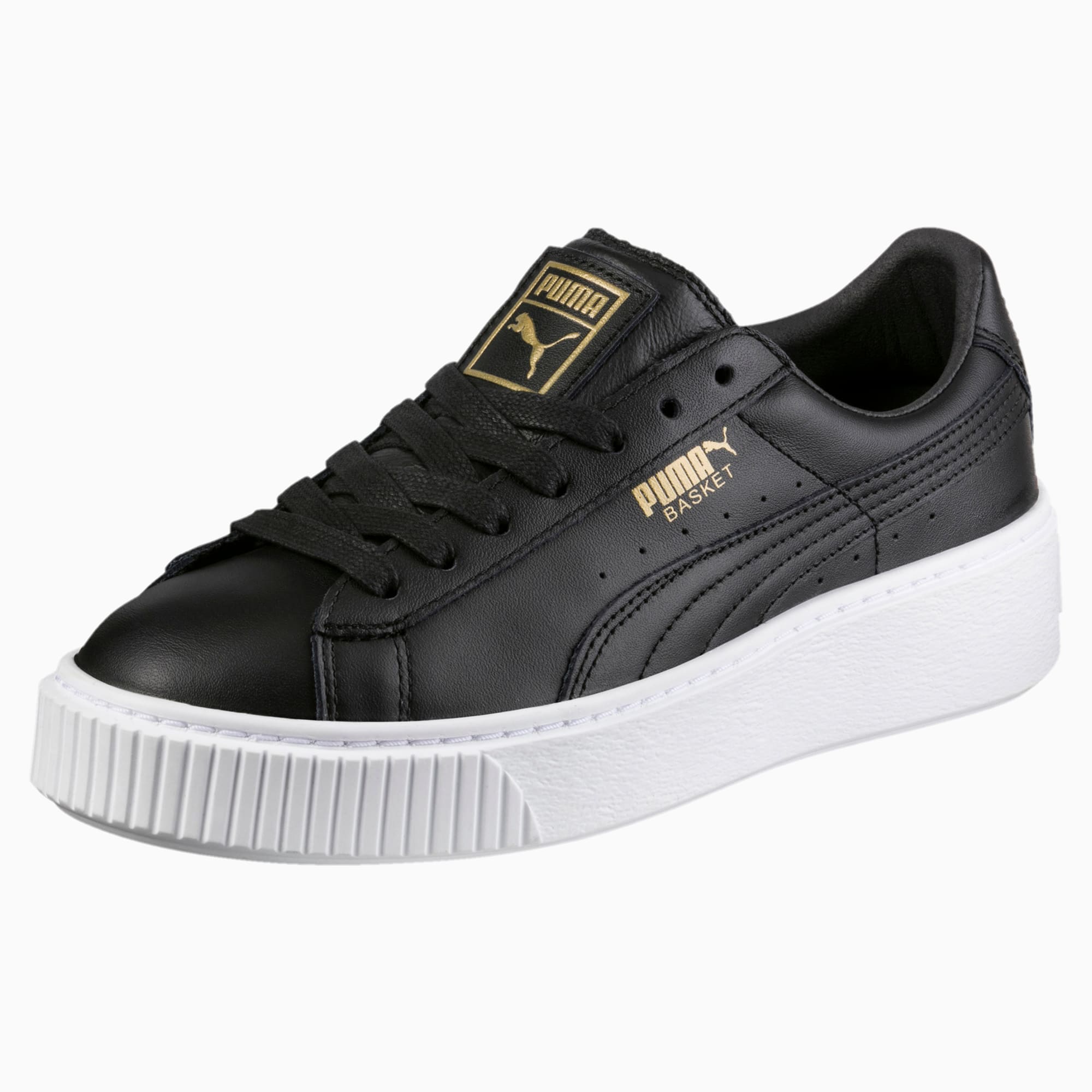 puma platform black leather