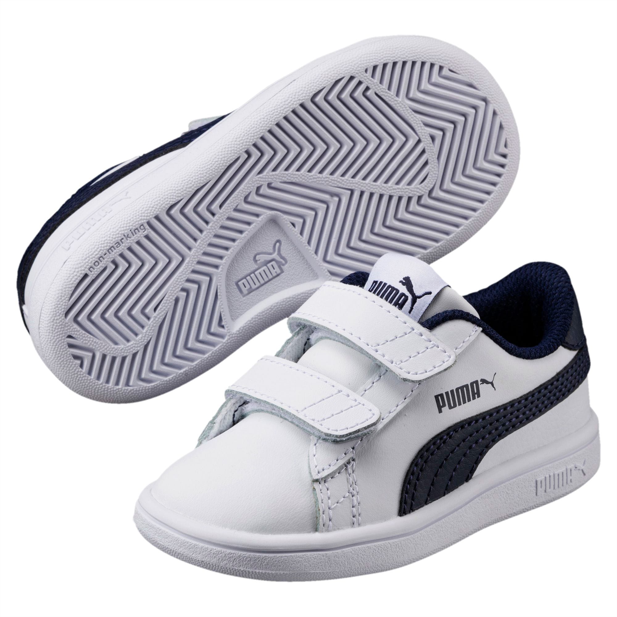 Smash v2 Kids' Trainers, Puma White-Peacoat, large-SEA