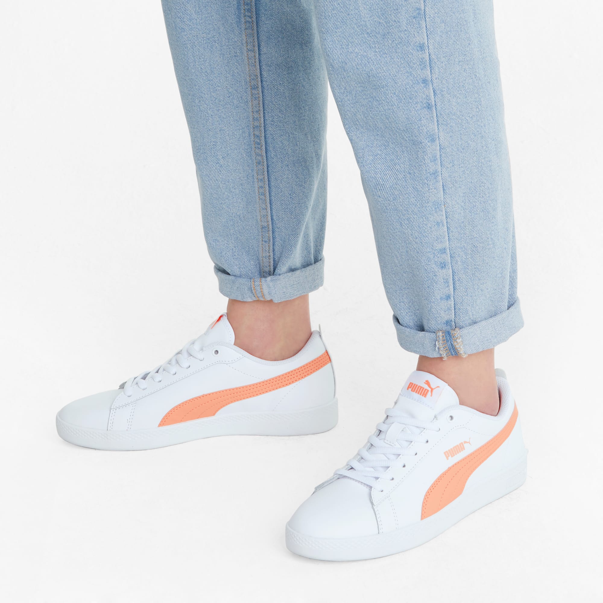 Smash v2 Leather Women's Trainers, Puma White-Apricot Blush-Puma Black, large