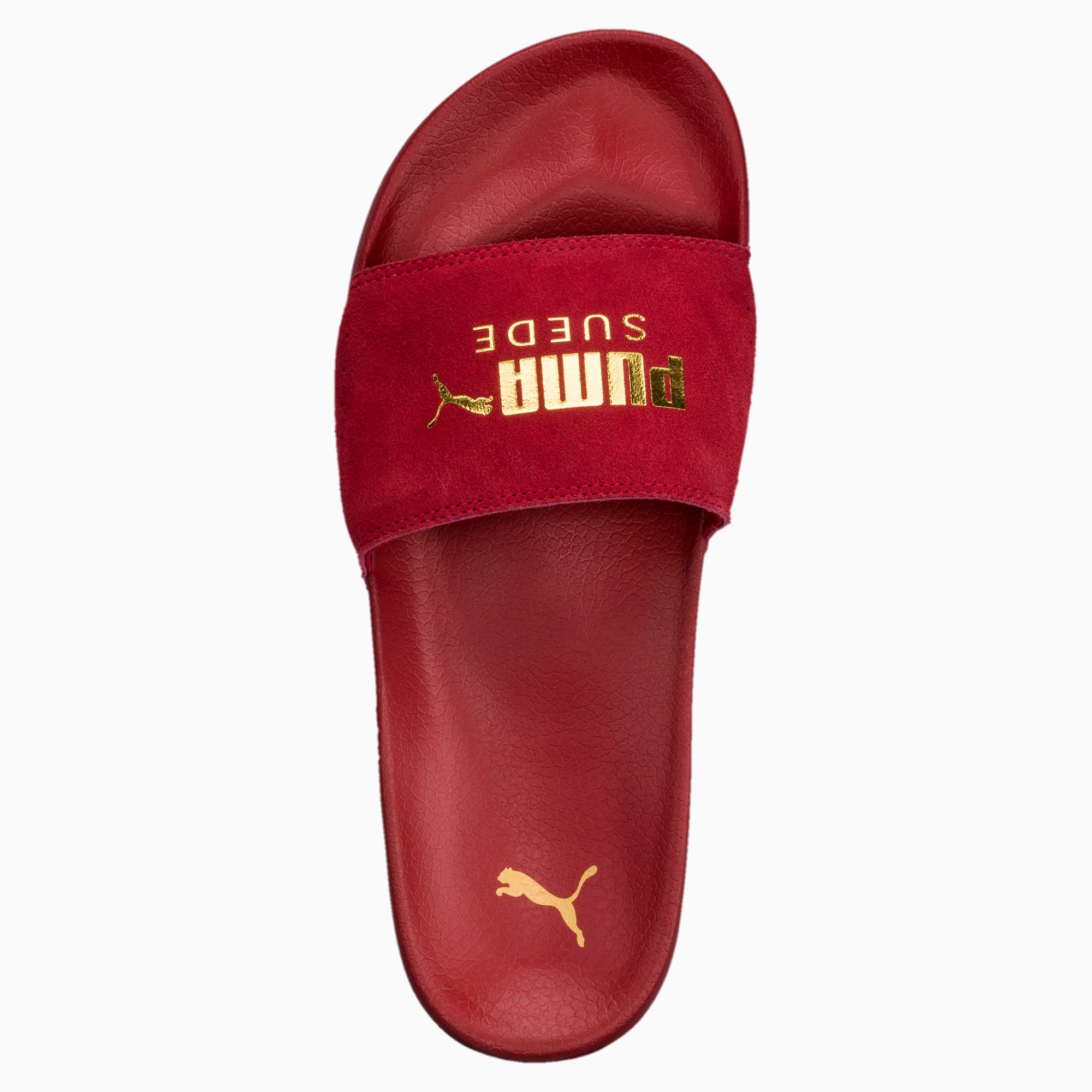 red suede puma slides