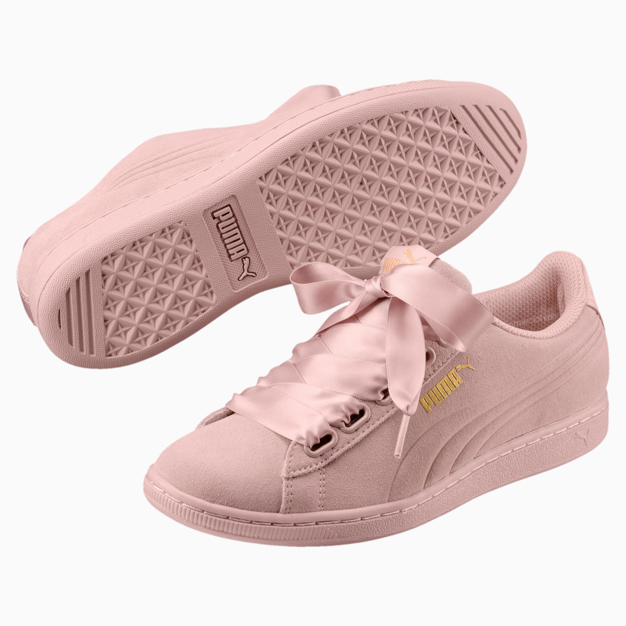 pink puma trainers with ribbon
