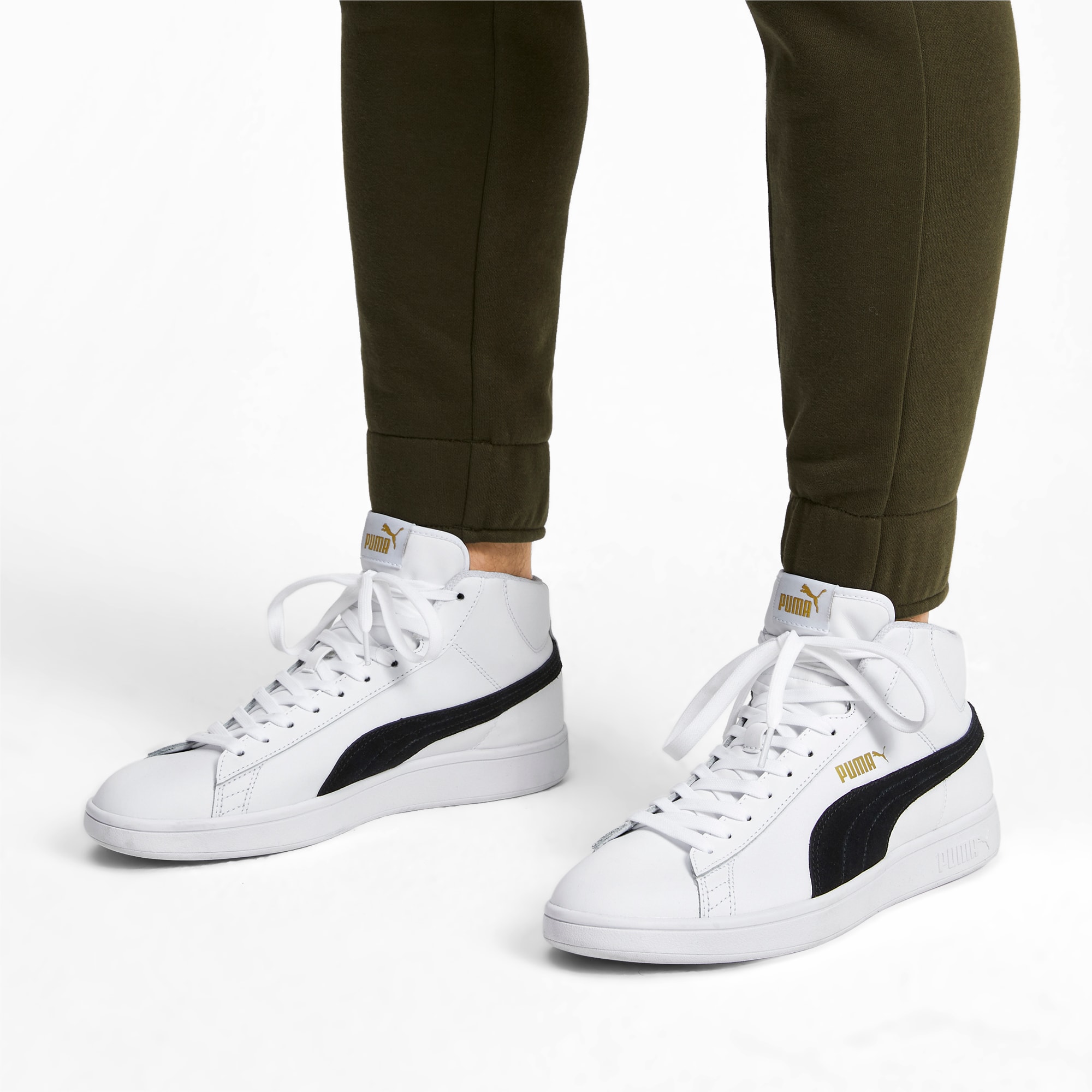Smash v2 Mid-Cut Sneaker | White-Black-Gold-High Rise | PUMA Shoes | PUMA  Deutschland