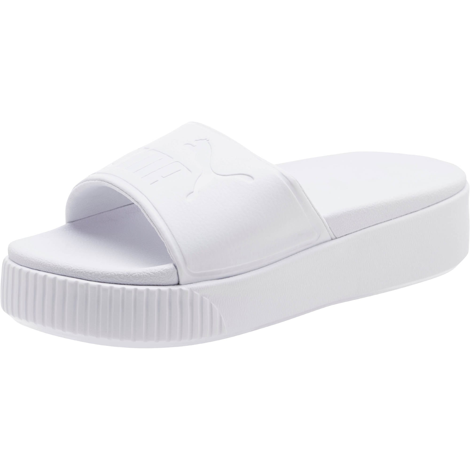 white platform slide sandals