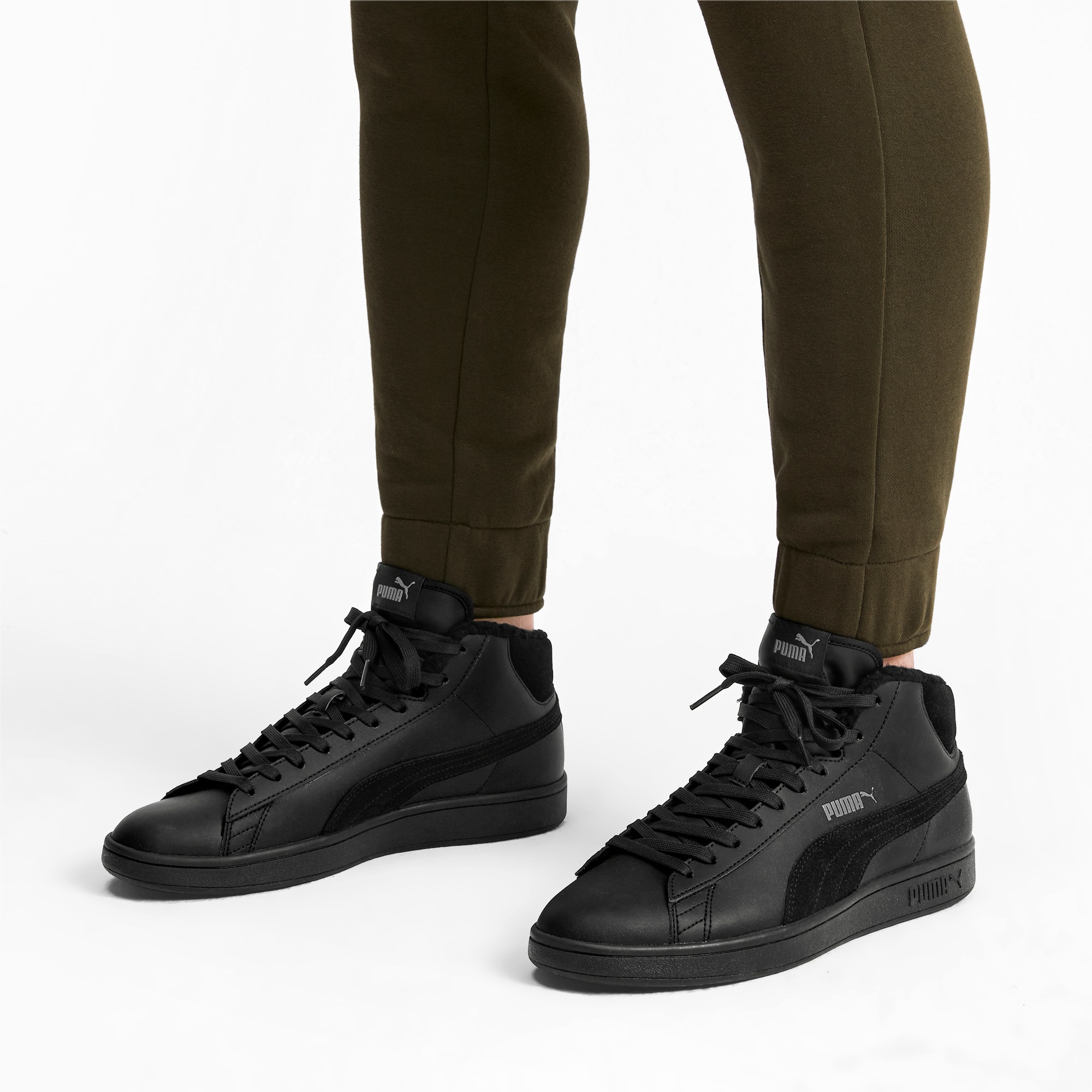 Smash v2 Mid Winterized Leather High Tops | Puma Black-CASTLEROCK | PUMA  Winter warmers | PUMA