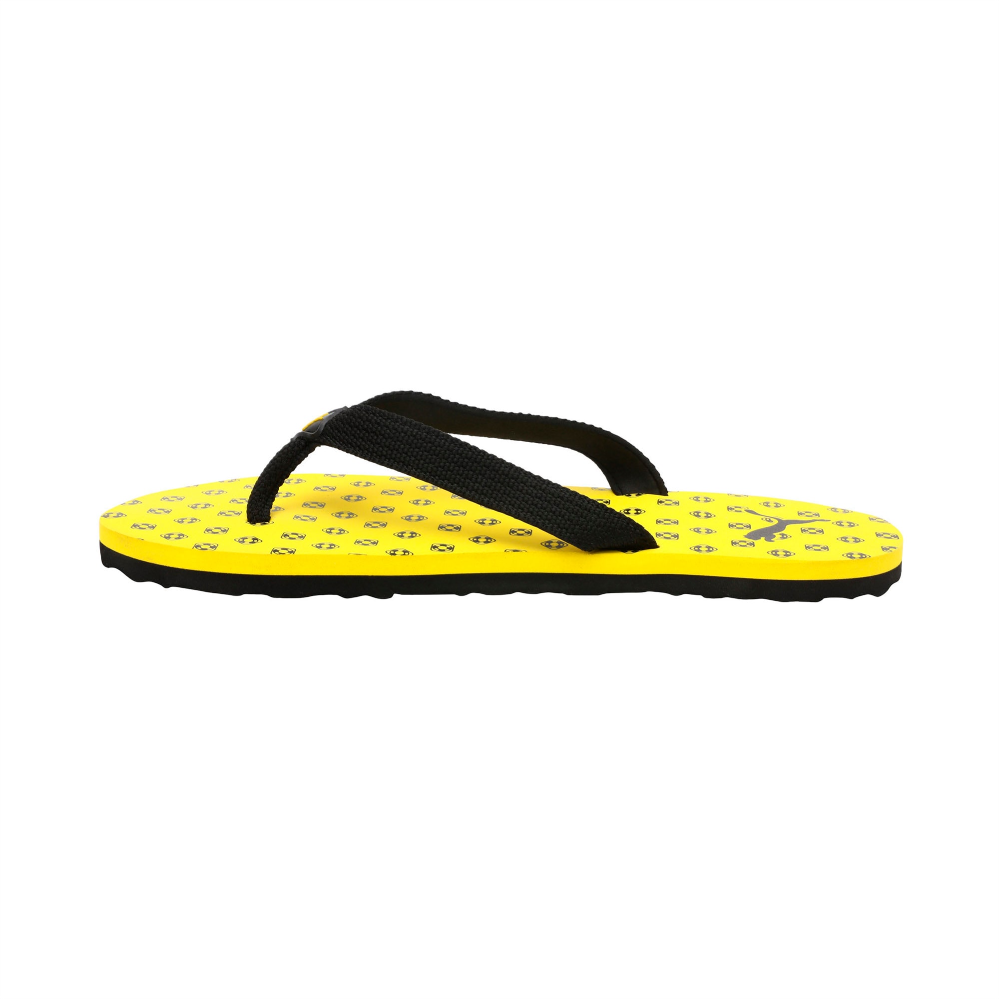 puma black and yellow flip flops