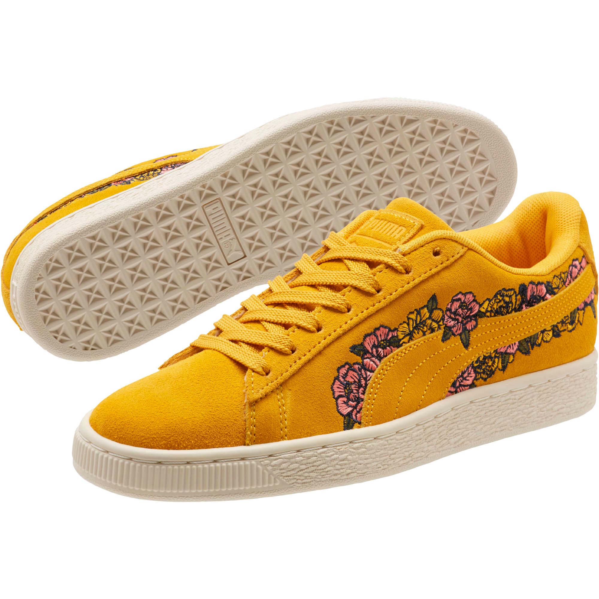 Suede Embroidered Floral Women s Sneakers