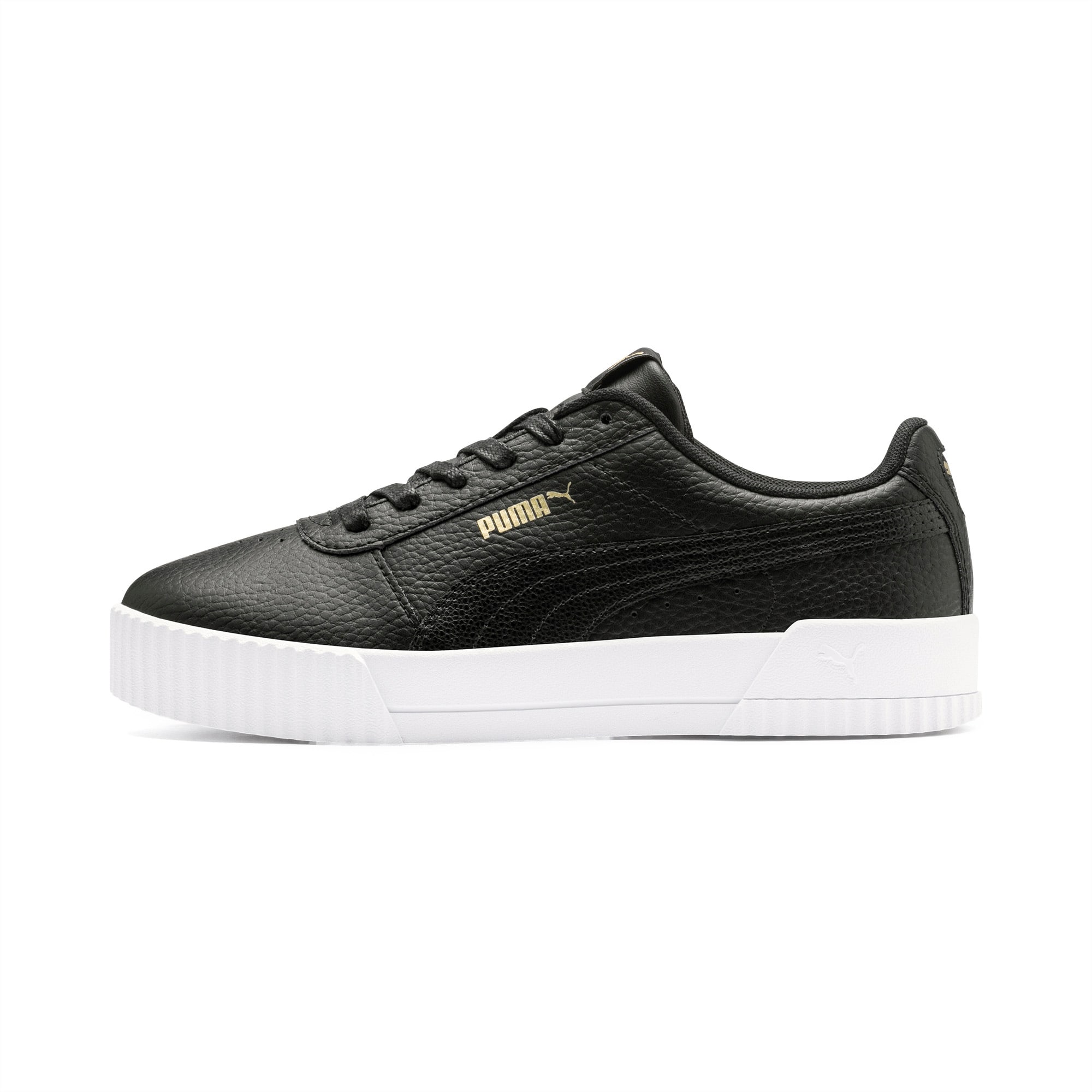 Womens black leather puma shoes top