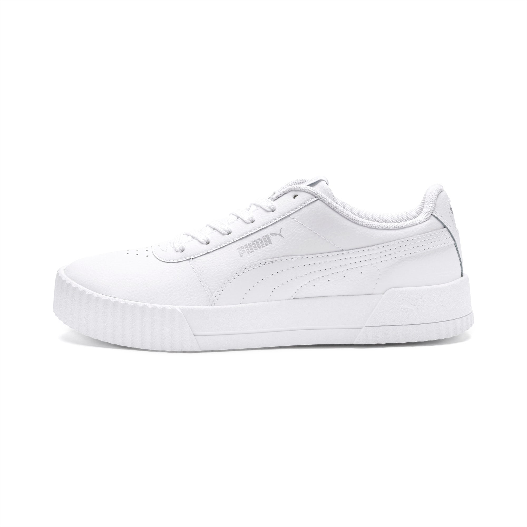 Carina Leather Women's Trainers, Puma White-Puma White-Puma Silver, large-SEA