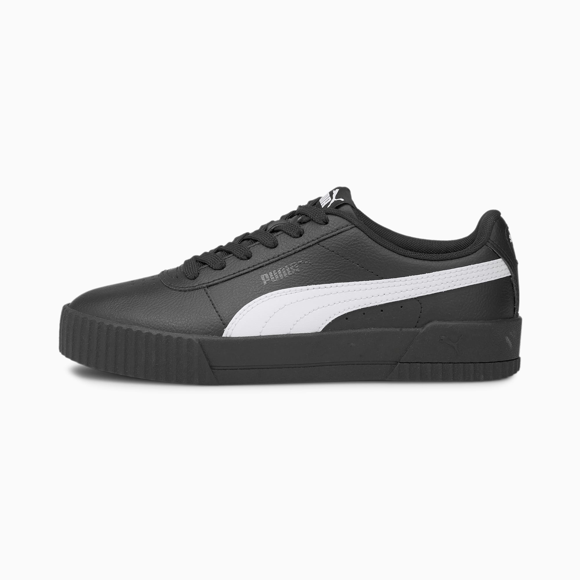 black puma leather trainers