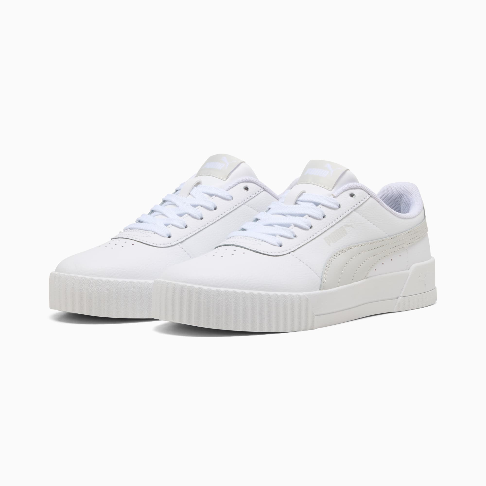 Carina Leather Women's Trainers, PUMA White-Feather Gray, large