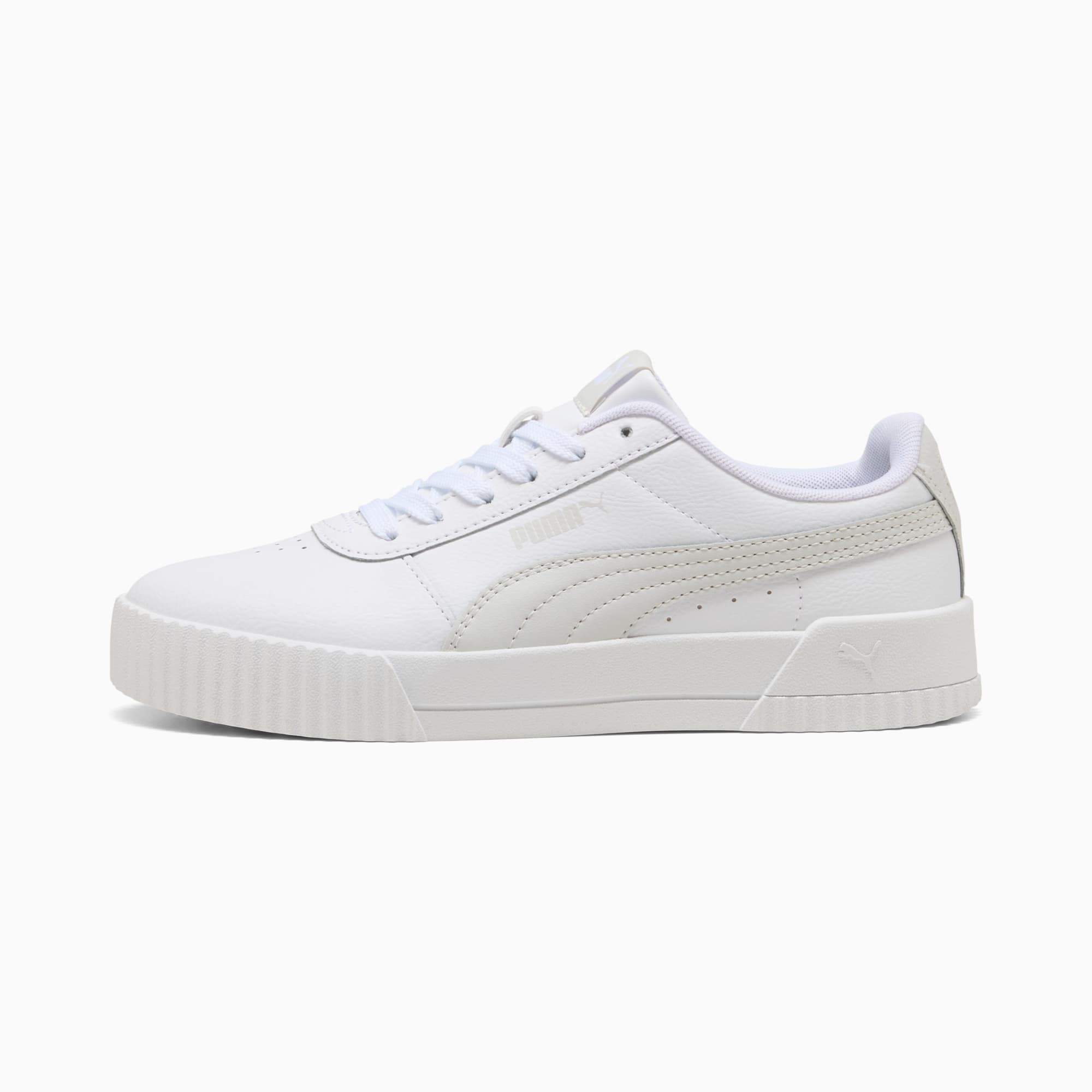 Carina Leather Women's Trainers, PUMA White-Feather Gray, large