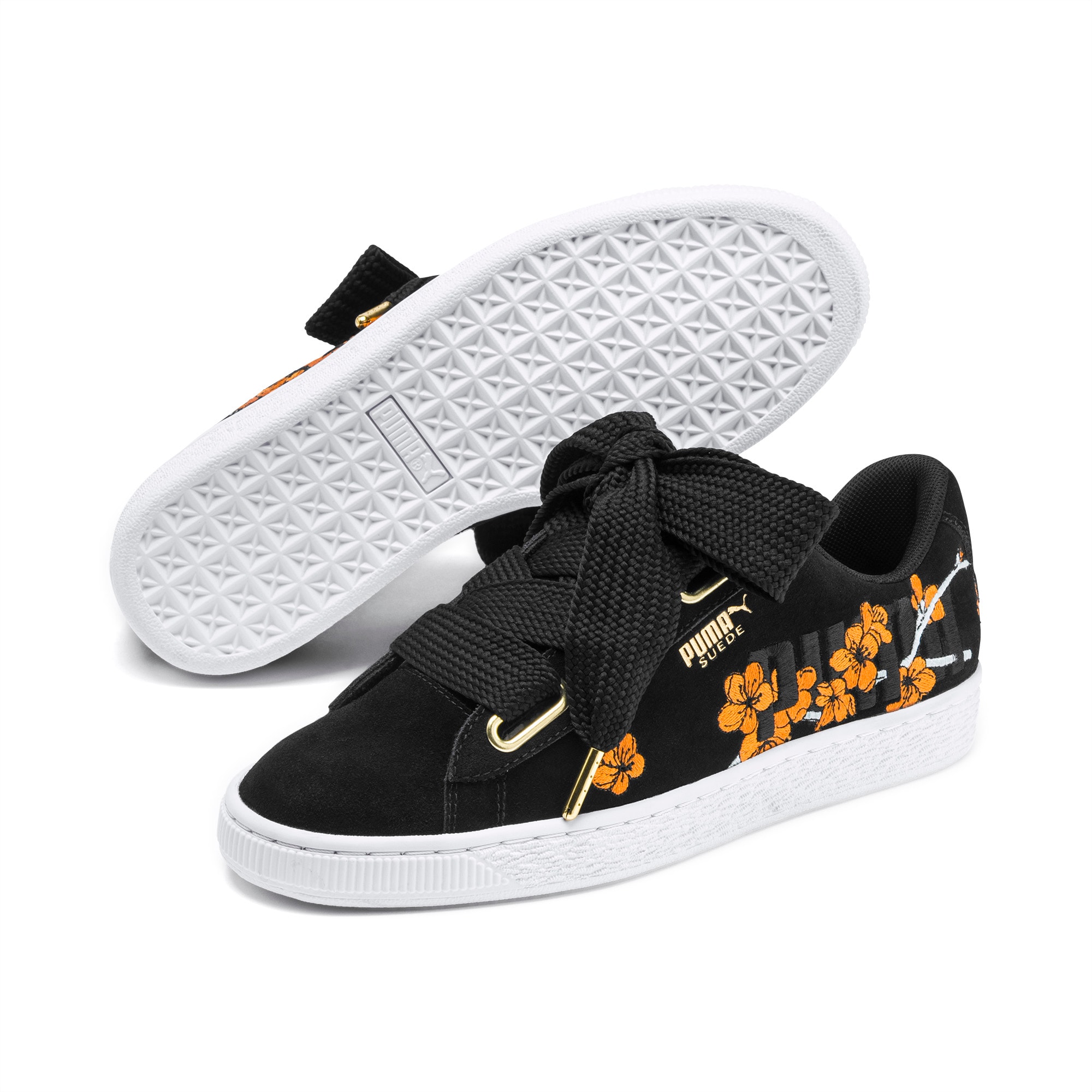 Suede Heart Floral Women's Sneakers 