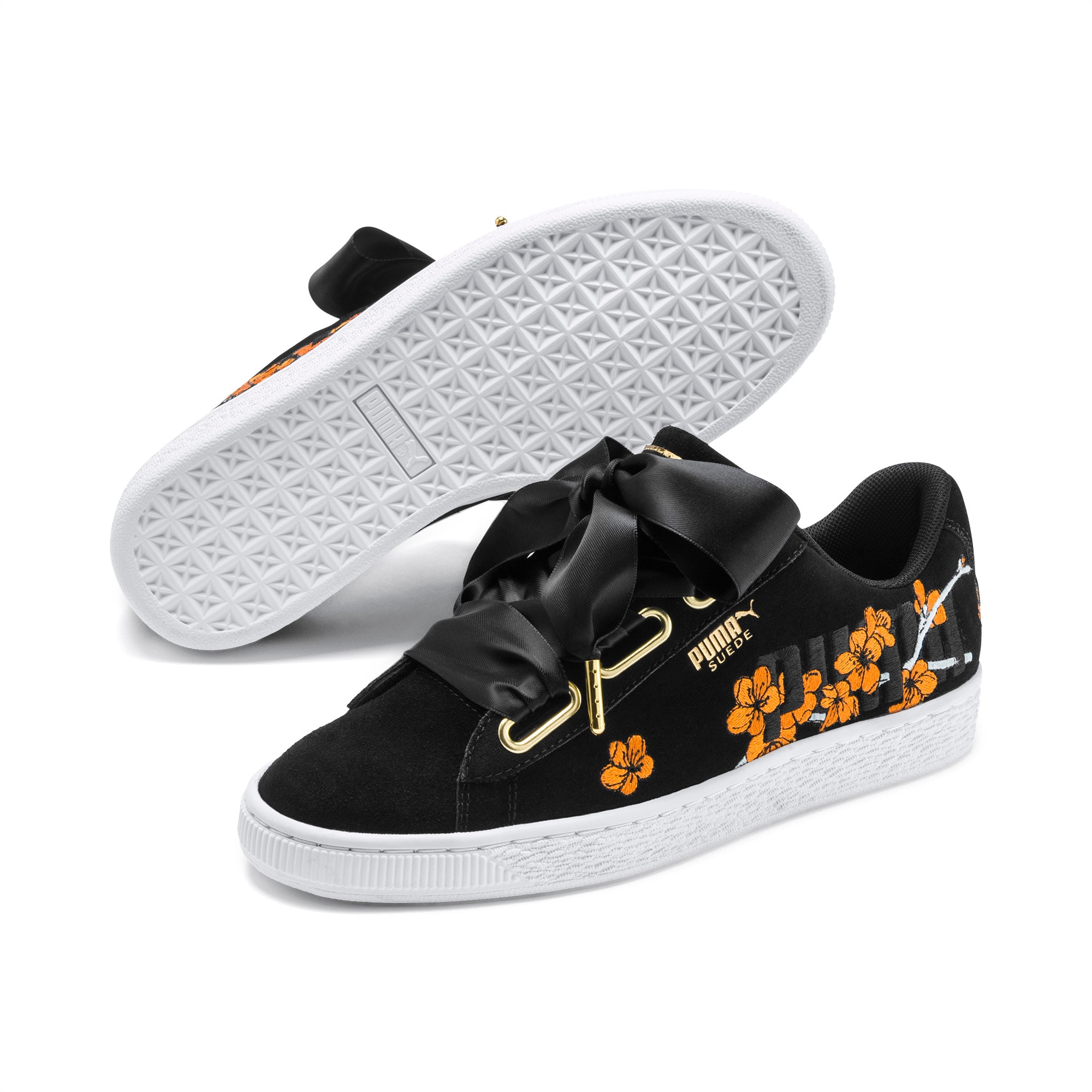 Suede Heart Floral Women s Sneakers