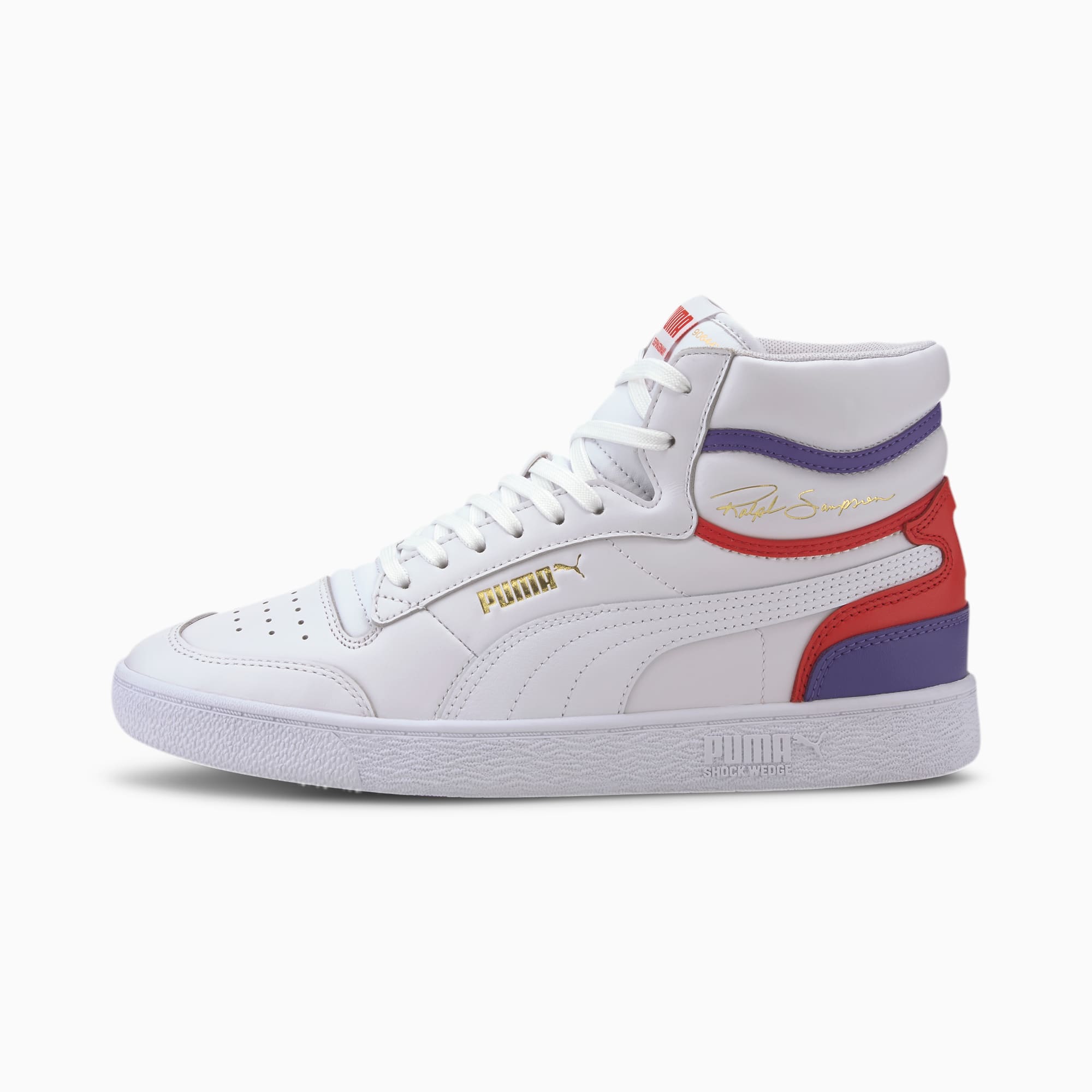 Ralph Sampson Mid Trainers, Puma White-High Risk Red-Purple Corallites, large-SEA