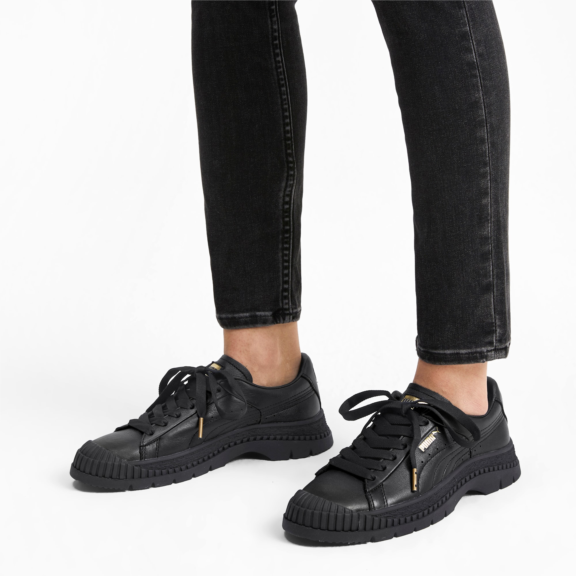 womens black leather puma sneakers