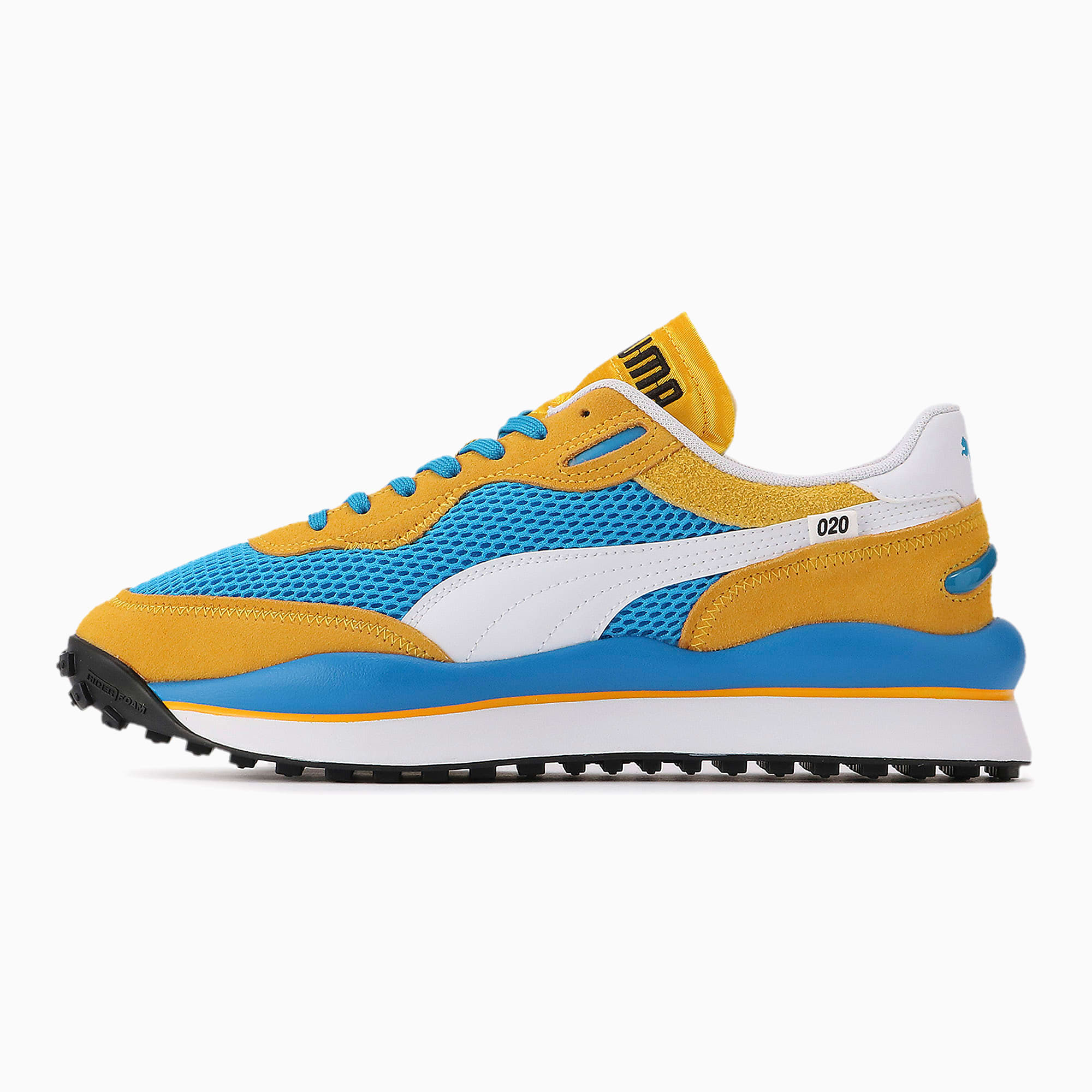 puma blue and yellow trainers