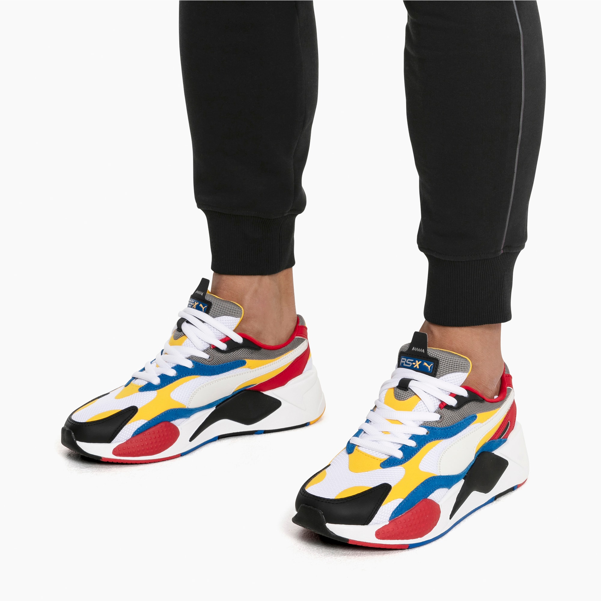 puma trainers white black yellow