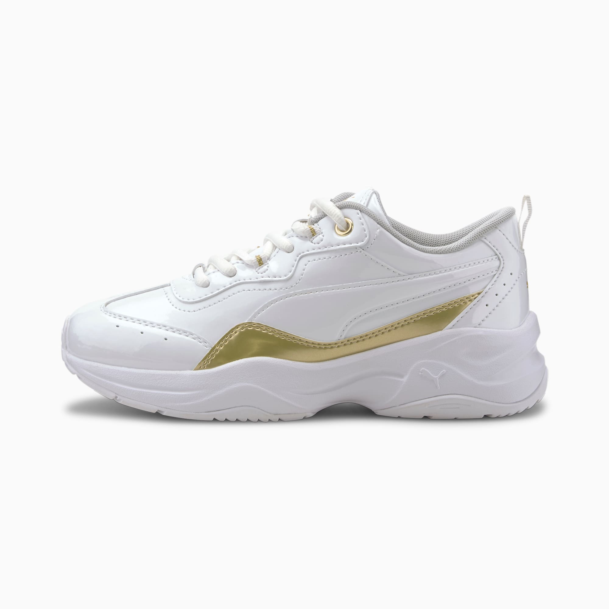 white patent puma trainers